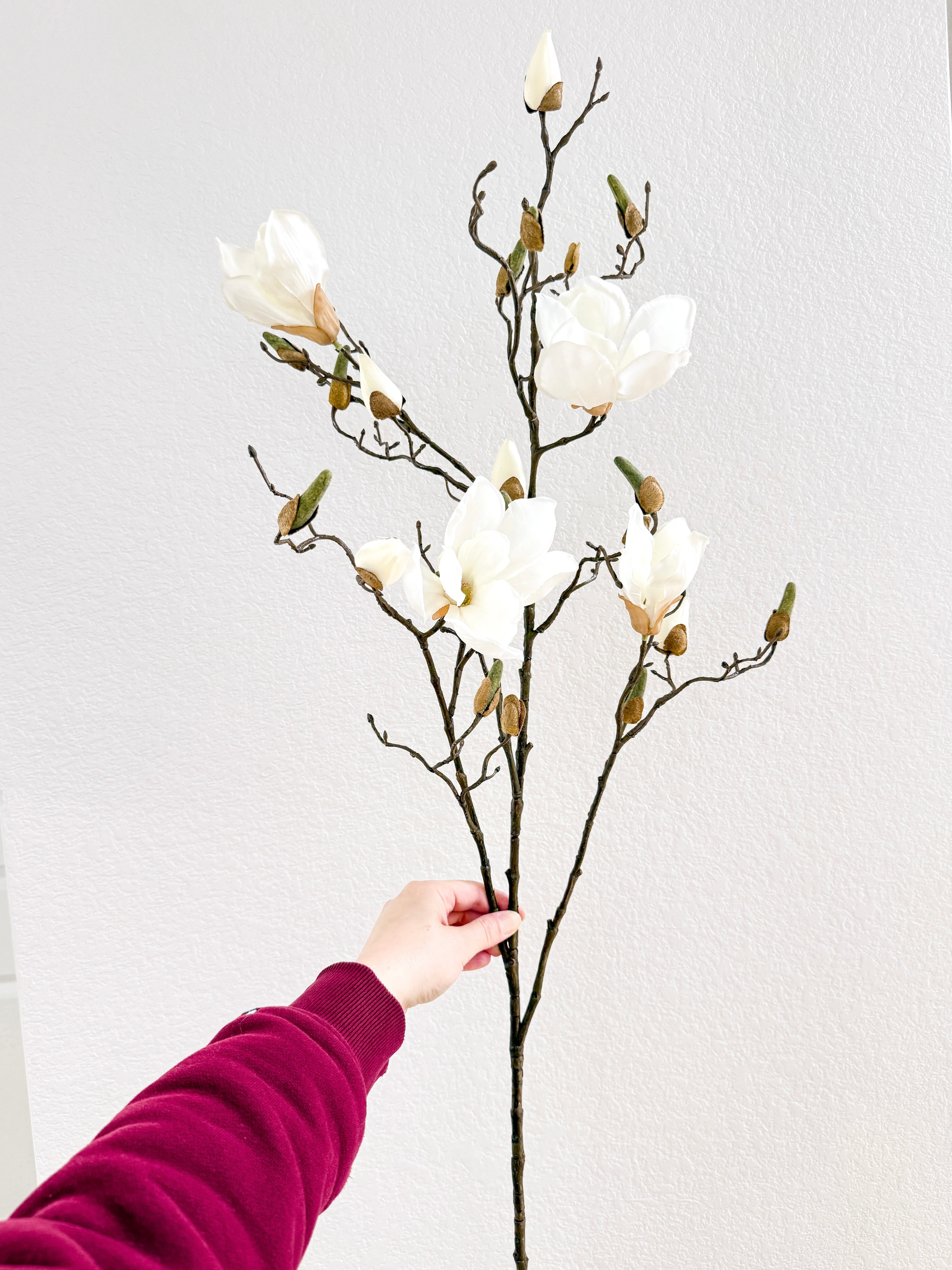 Faux White Magnolia Branch Stem