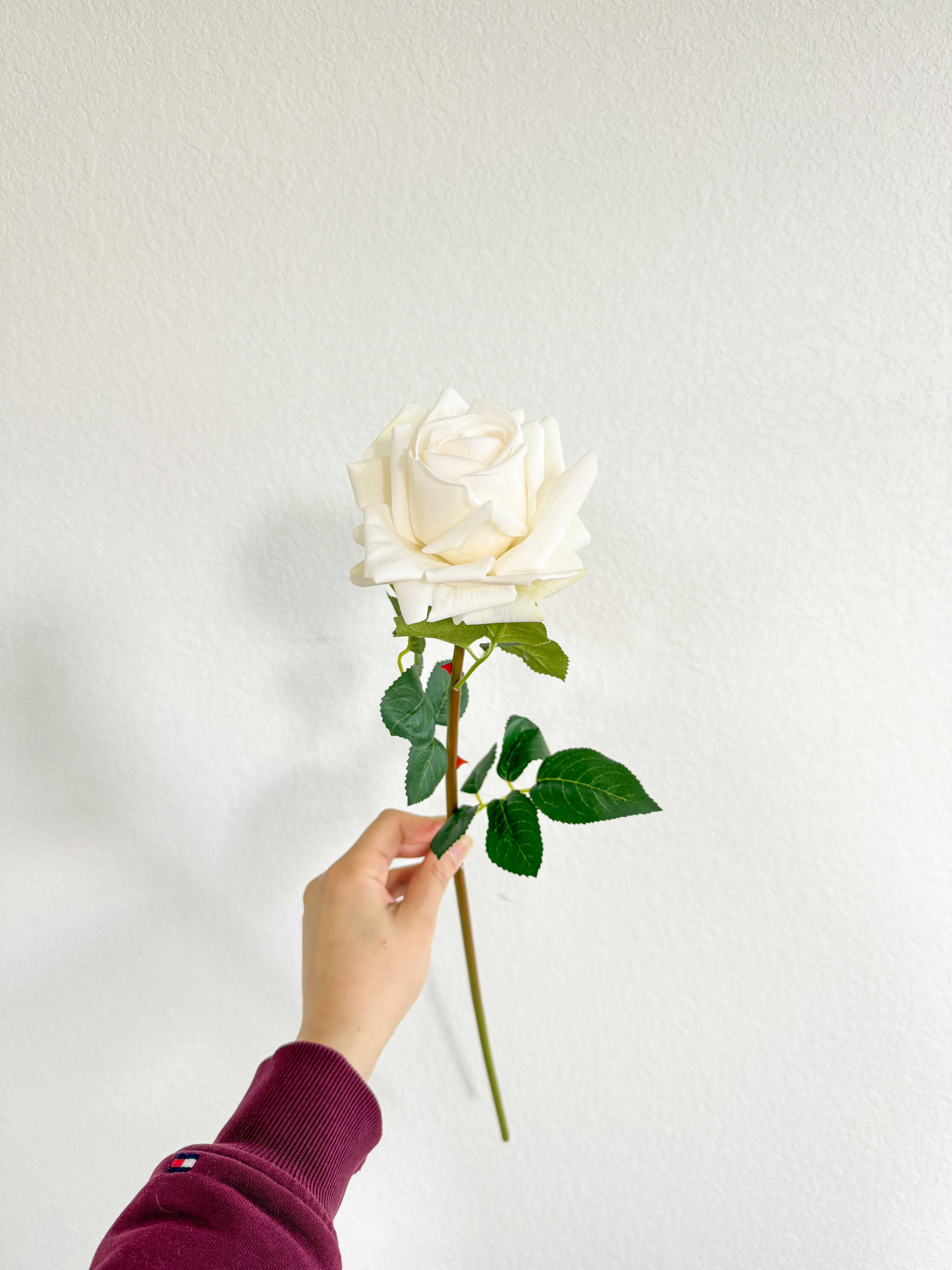 Artificial Real Touch White Ivory Rose Stem