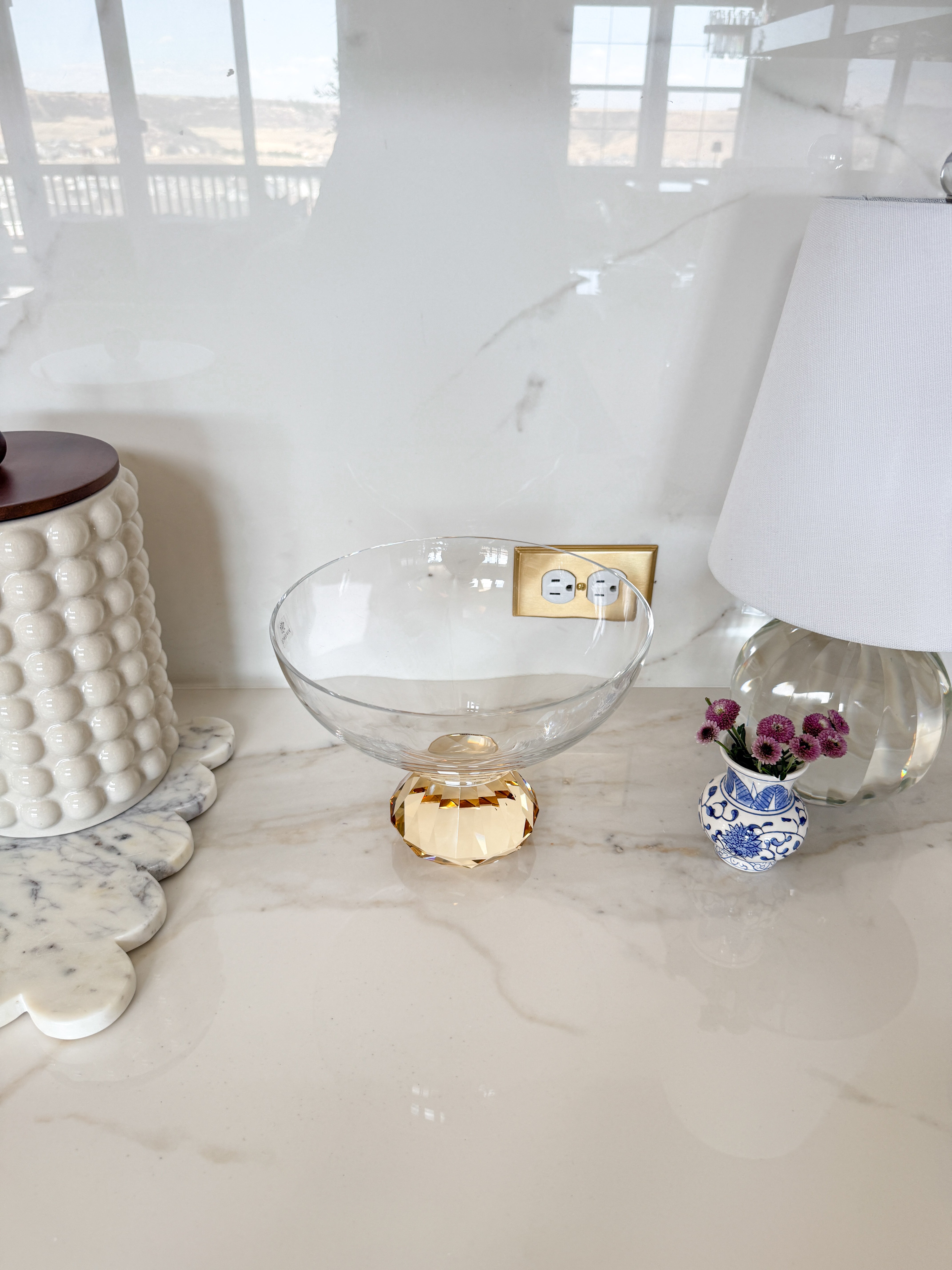 Glass Bowl with Amber Crystal Base