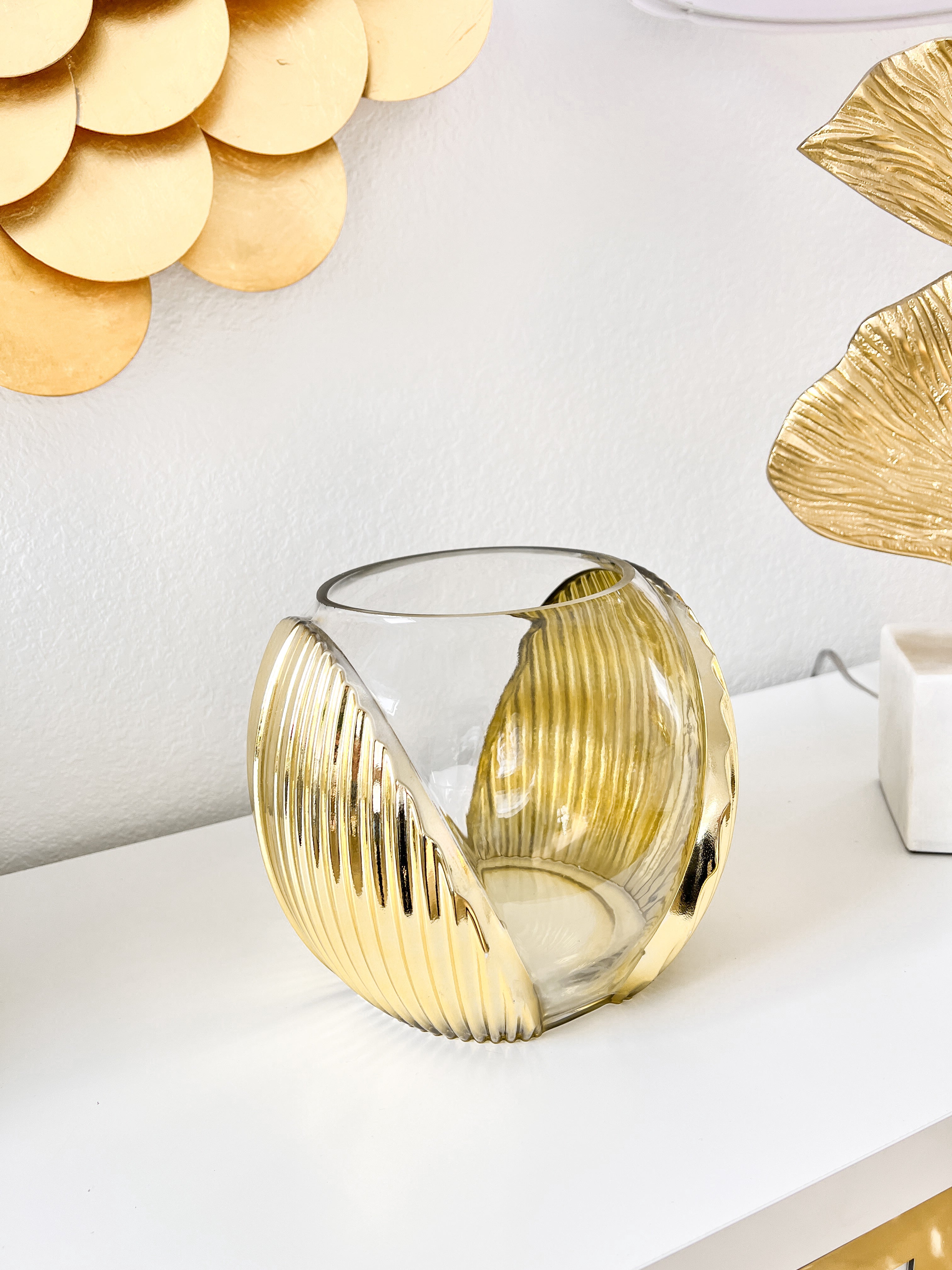 Gold Striped Textured Orb Vase