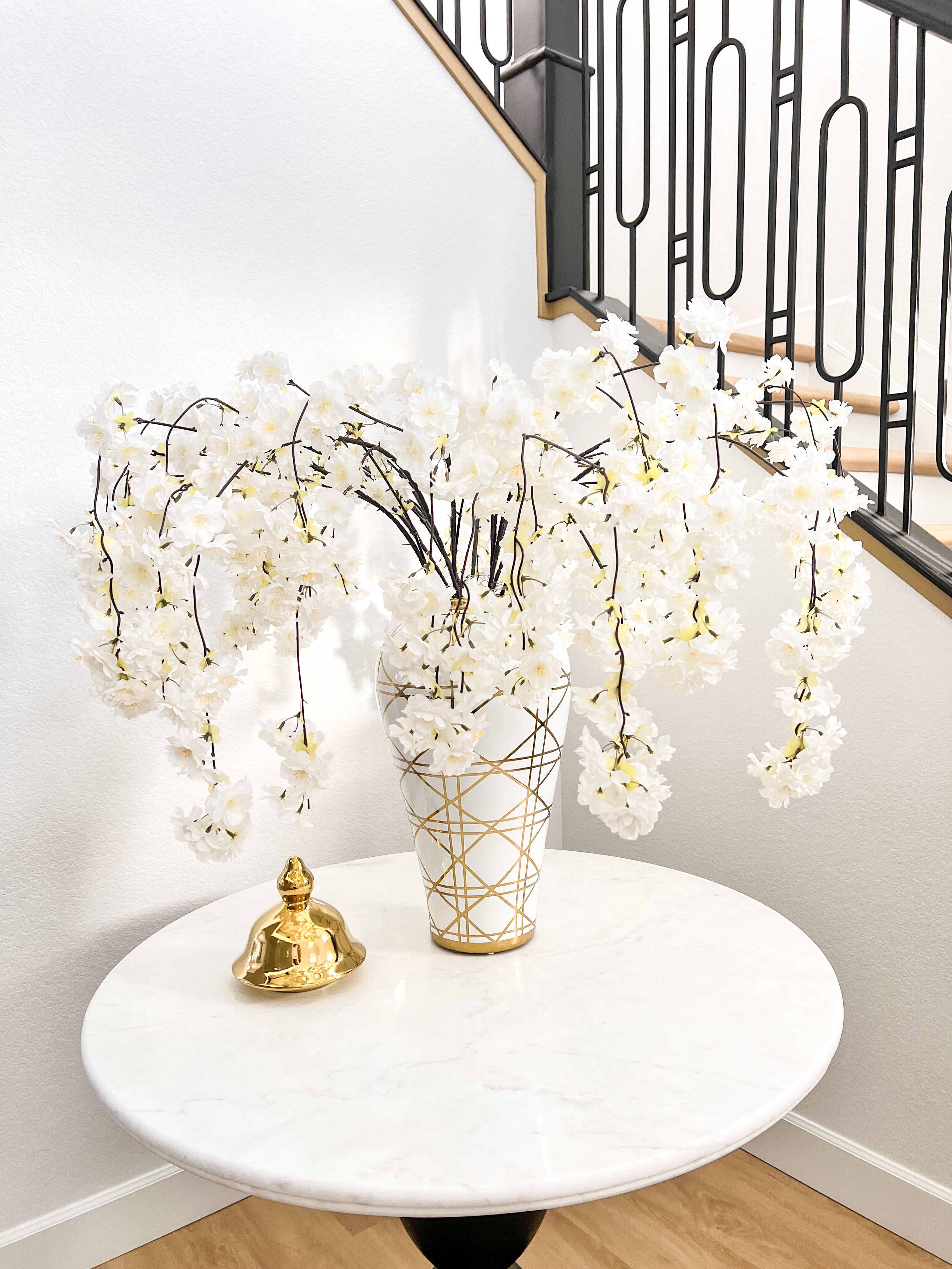 Faux White Hanging Cherry Blossom (Pack of 3 Stems)