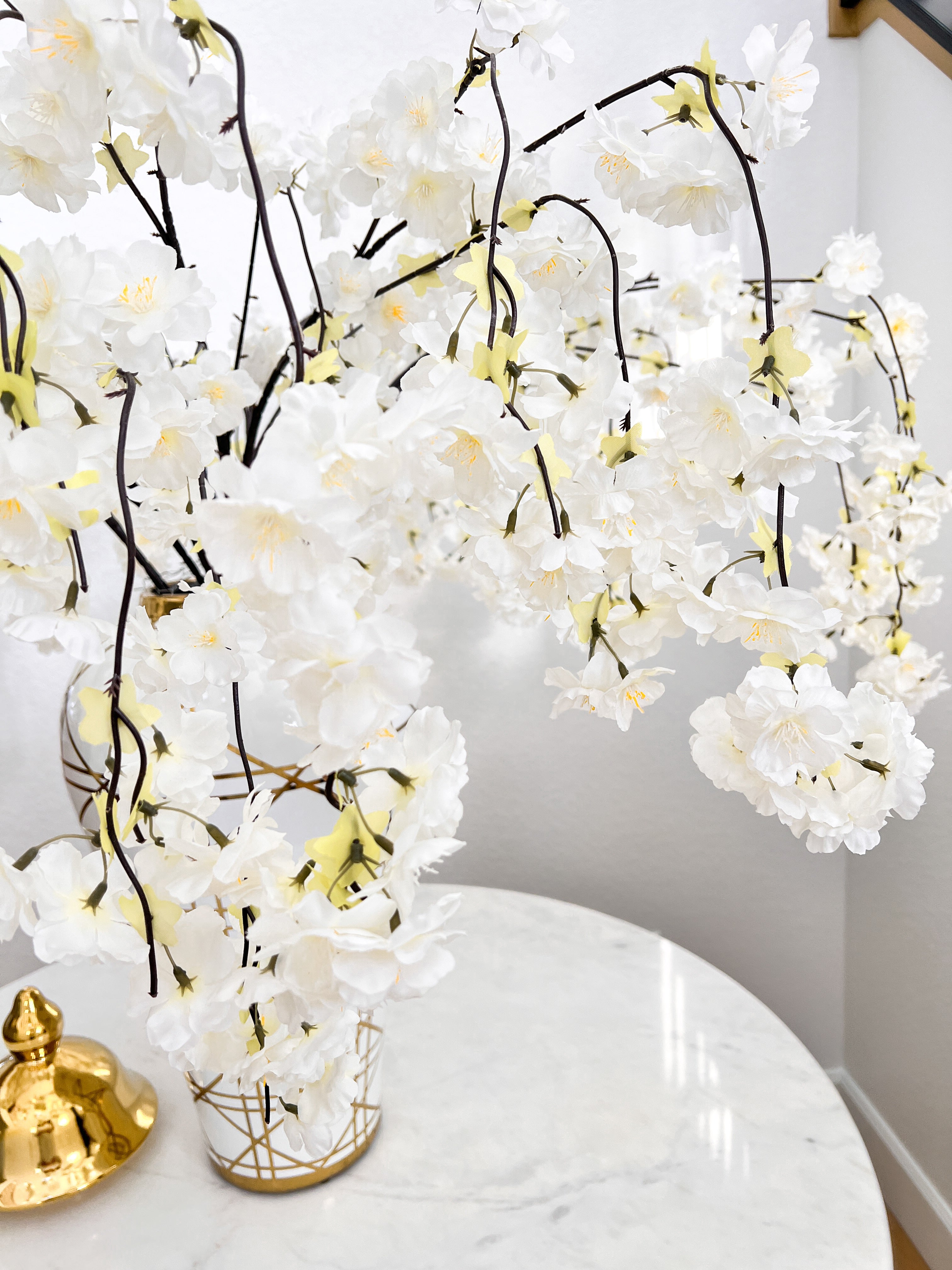Faux White Hanging Cherry Blossom (Pack of 3 Stems)