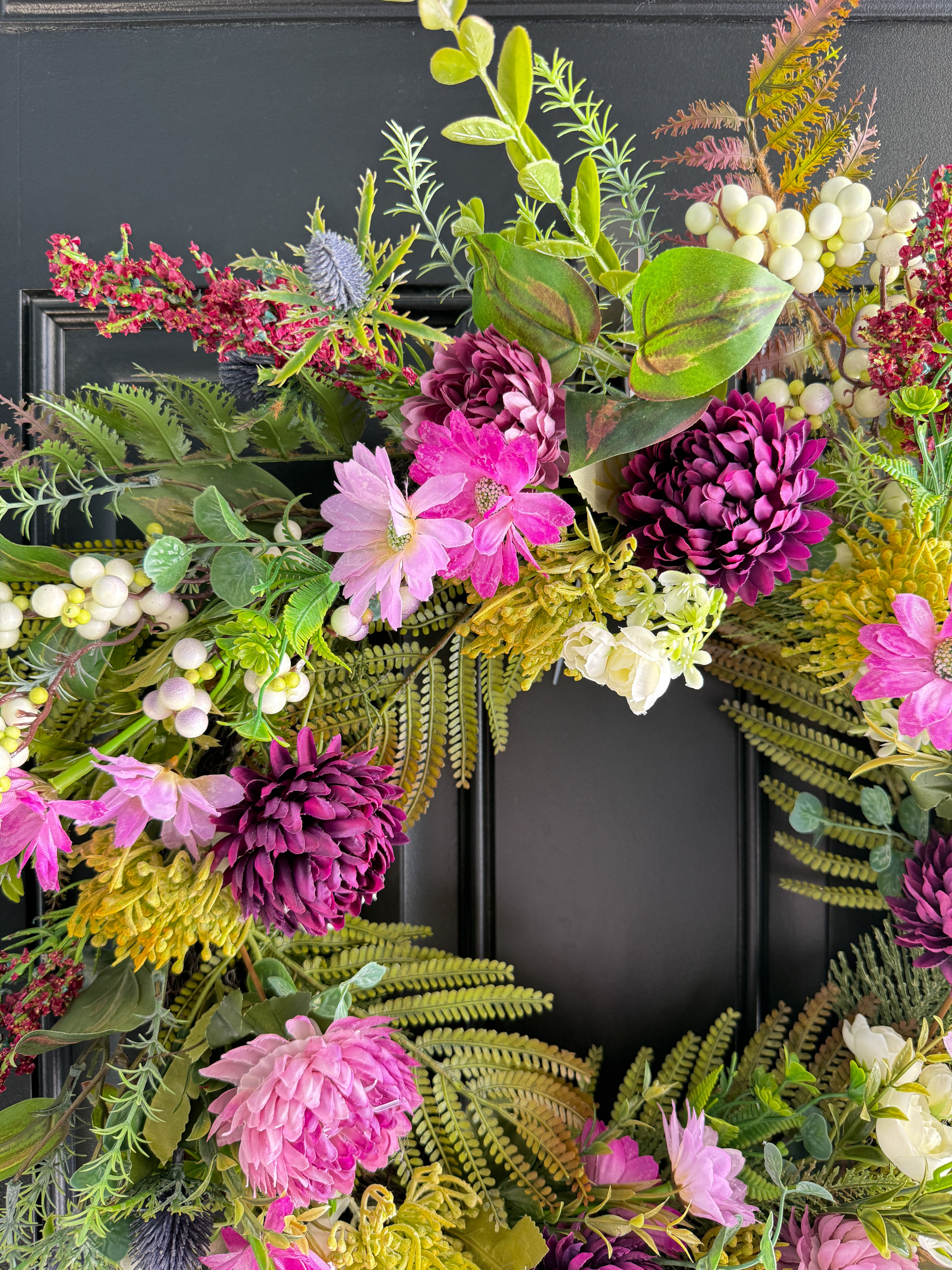 26 Inch White and Purple Perennials Wreath