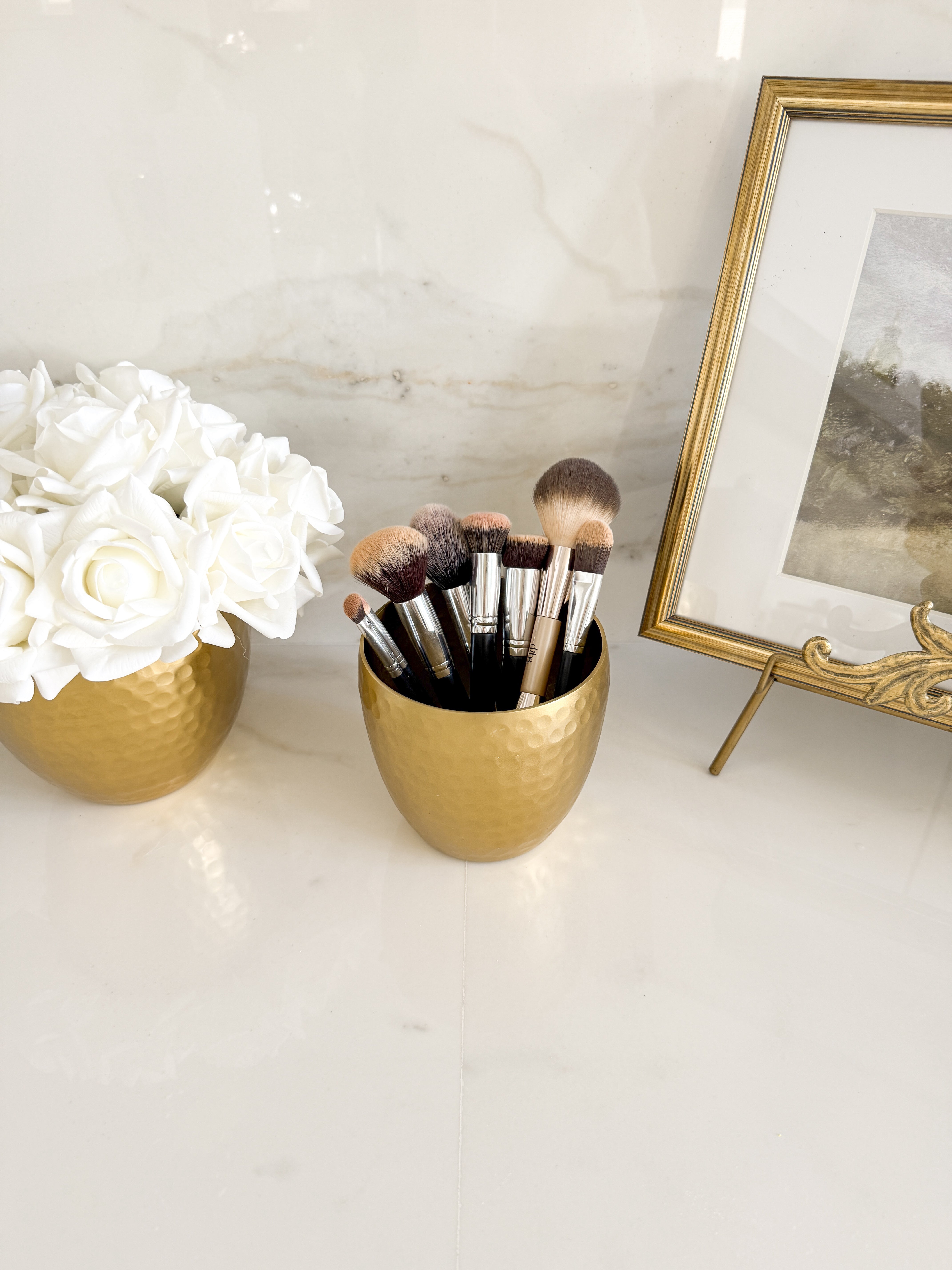 Gold Hammered Makeup Holder (Set of 2)