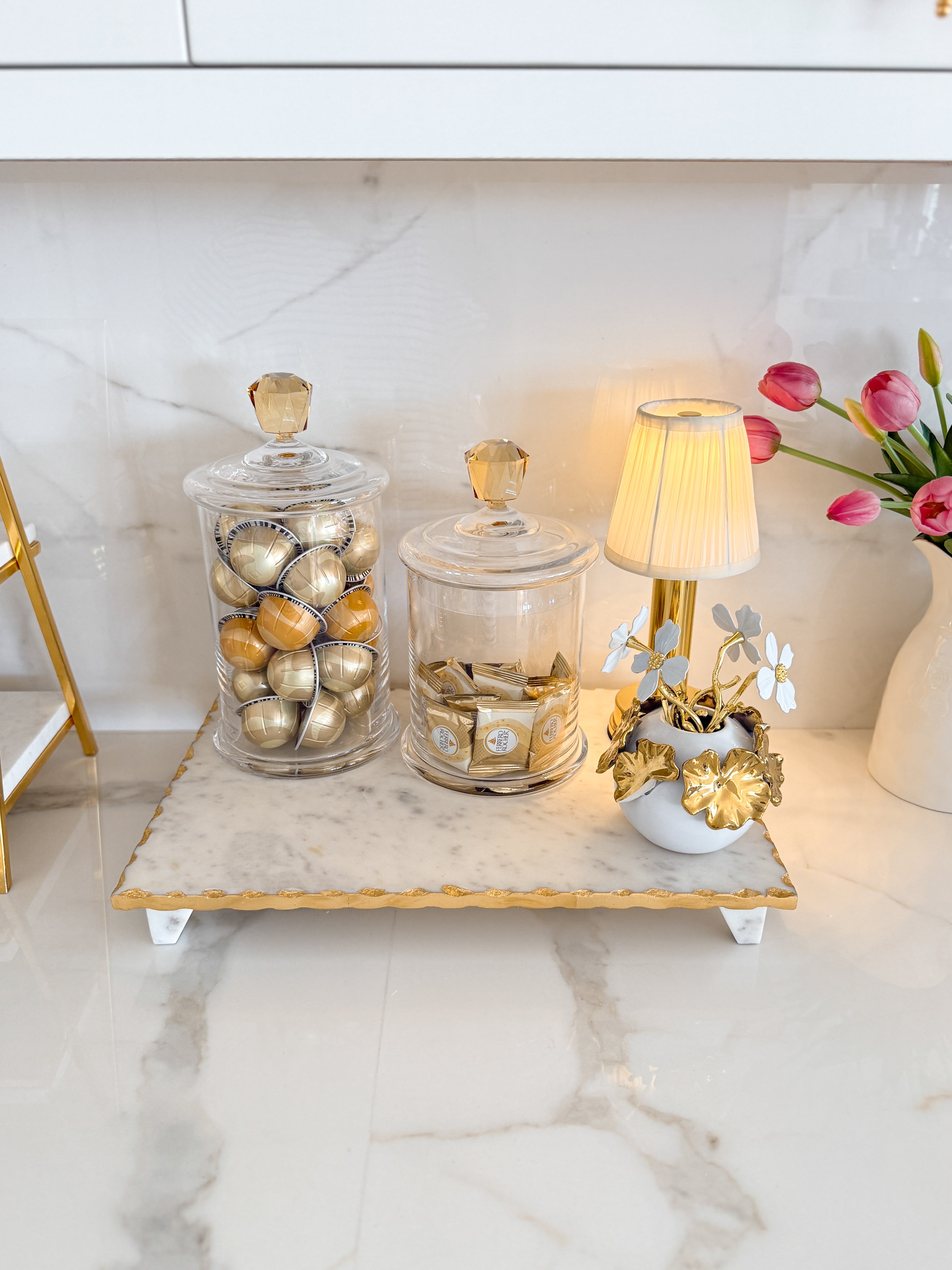 Glass Canister with Amber Crystal Diamond Knob