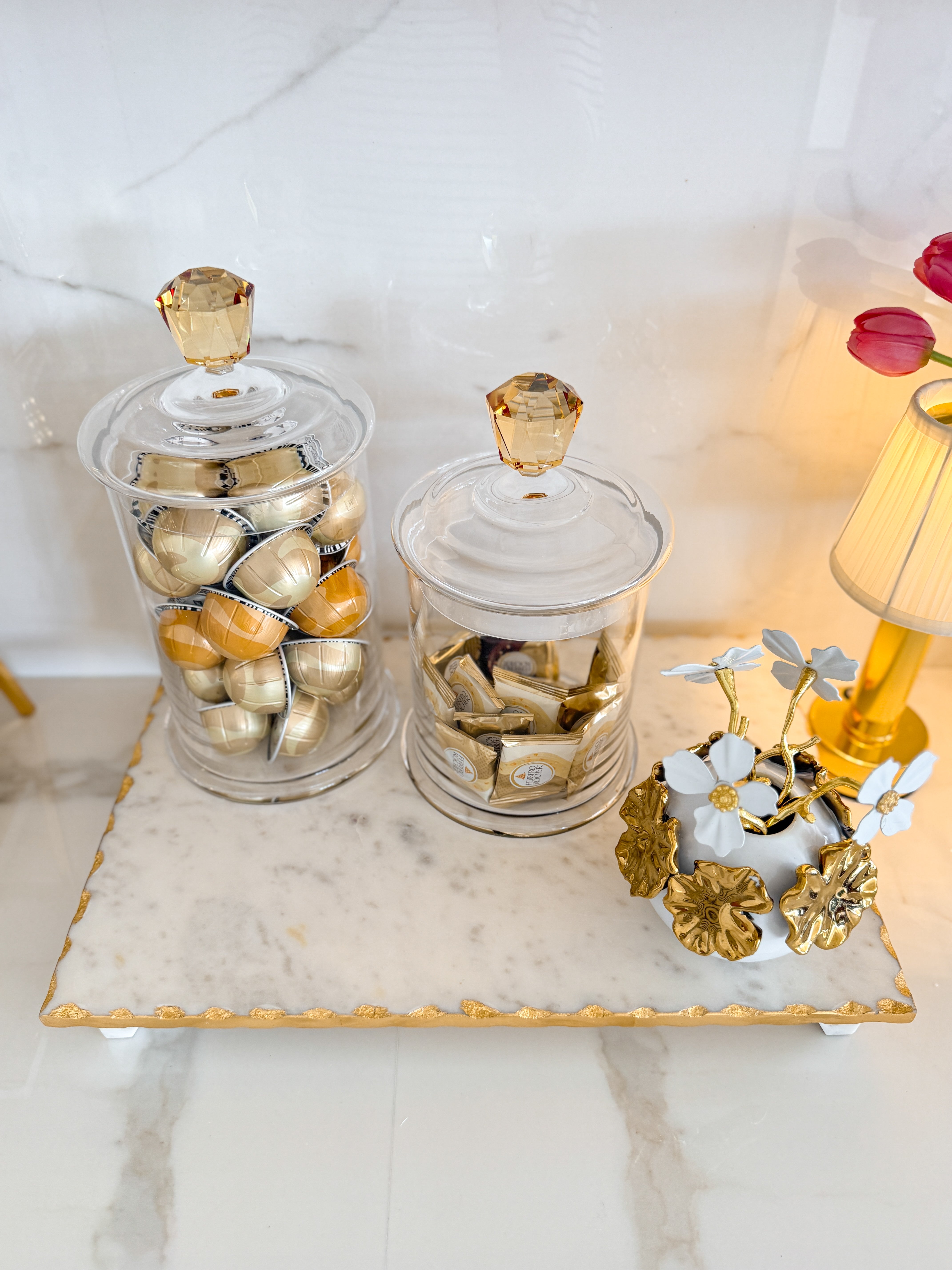 Glass Canister with Amber Crystal Diamond Knob
