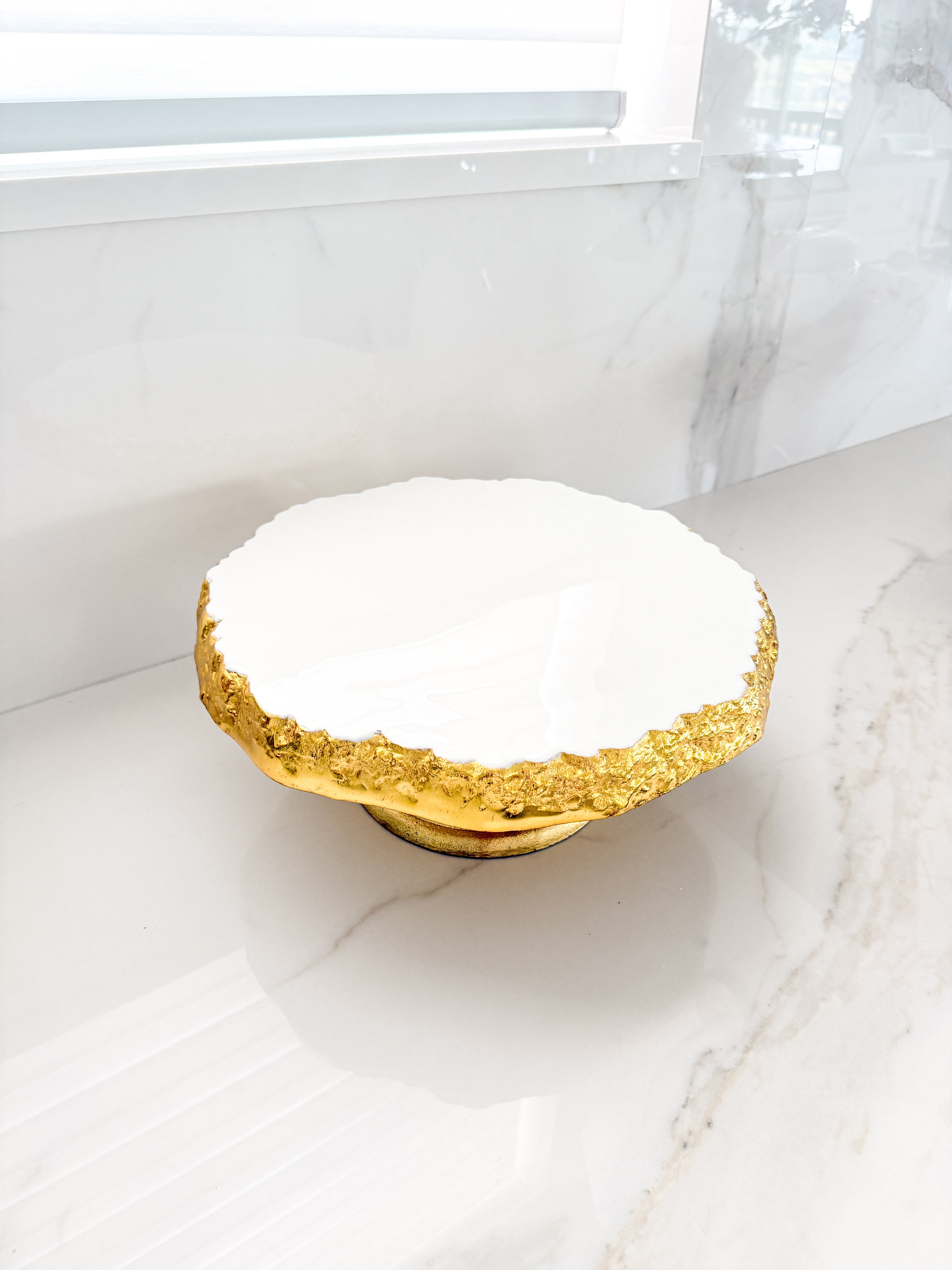 Gold Footed Marble Cake Stand Tray
