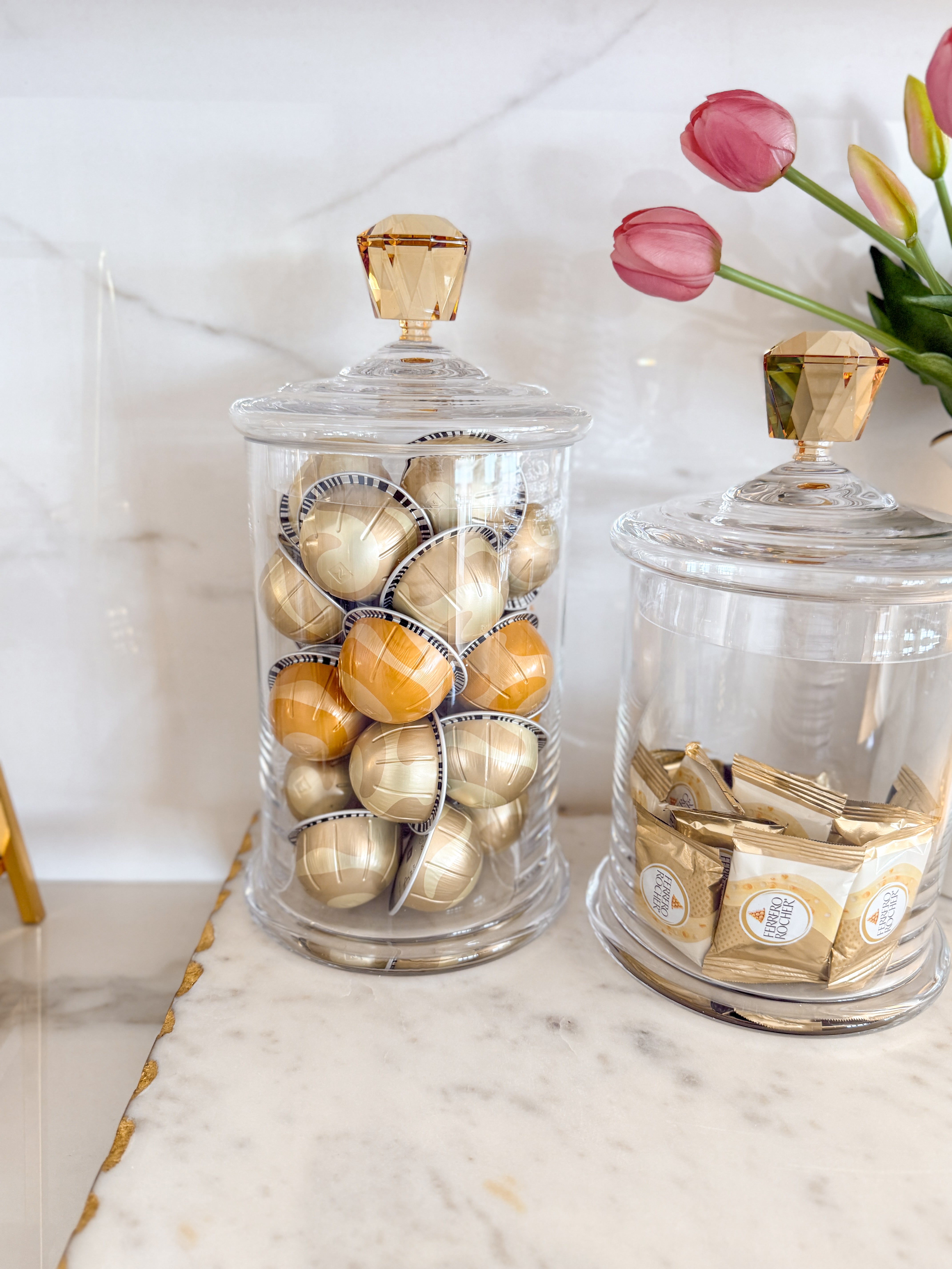 Glass Canister with Amber Crystal Diamond Knob