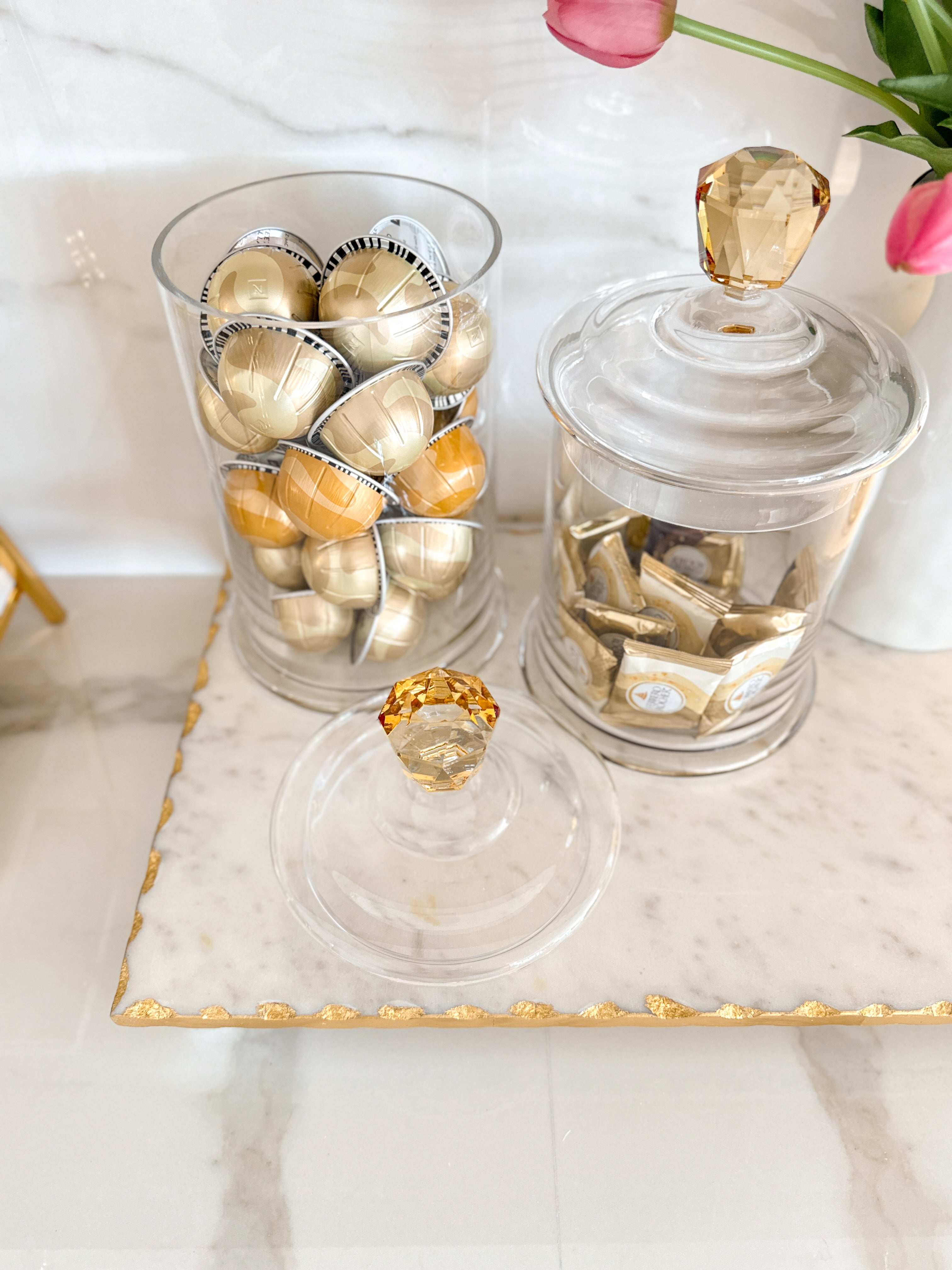 Glass Canister with Amber Crystal Diamond Knob
