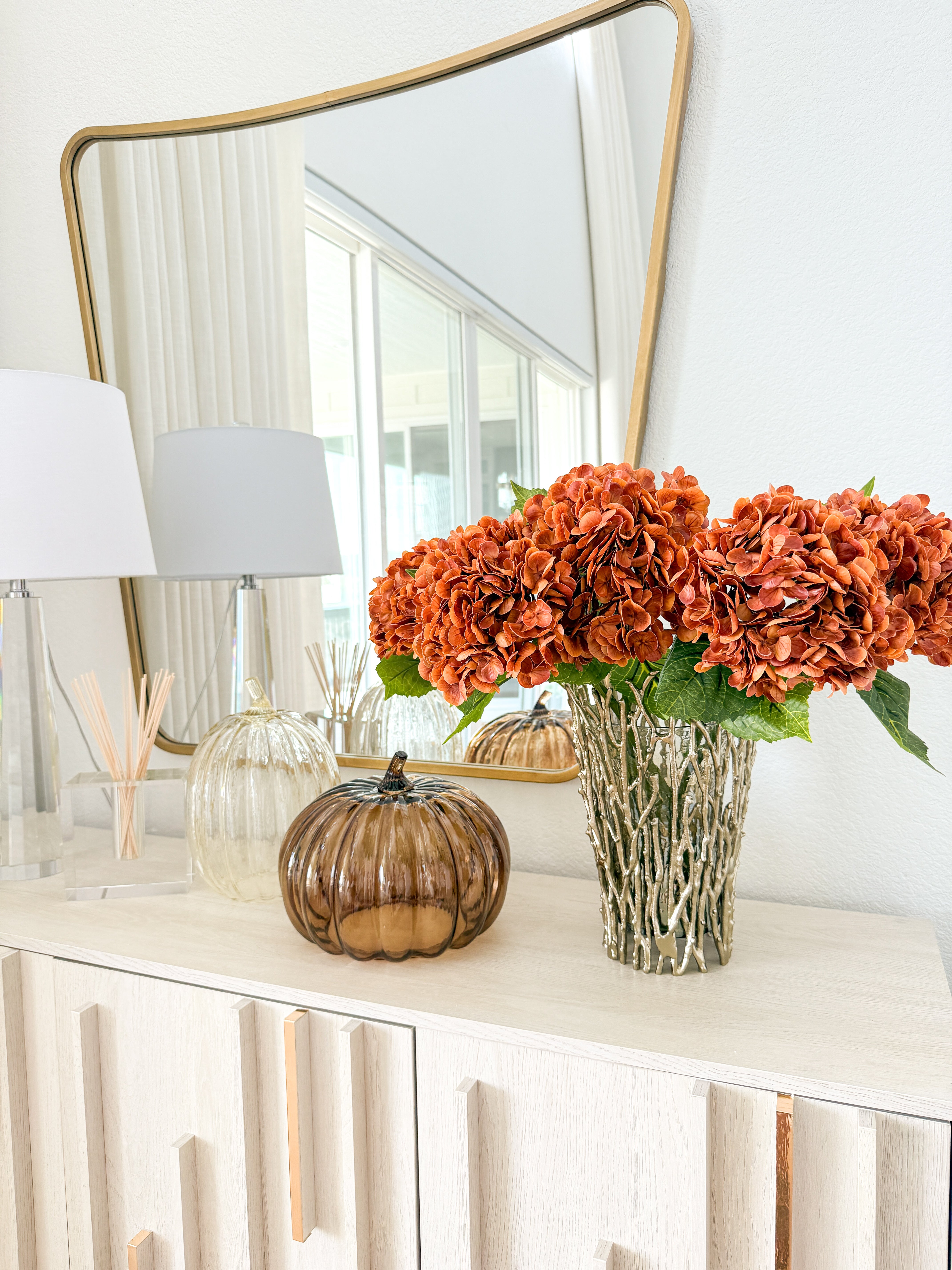 Real Touch Faux Orange Brown Hydrangea Stem