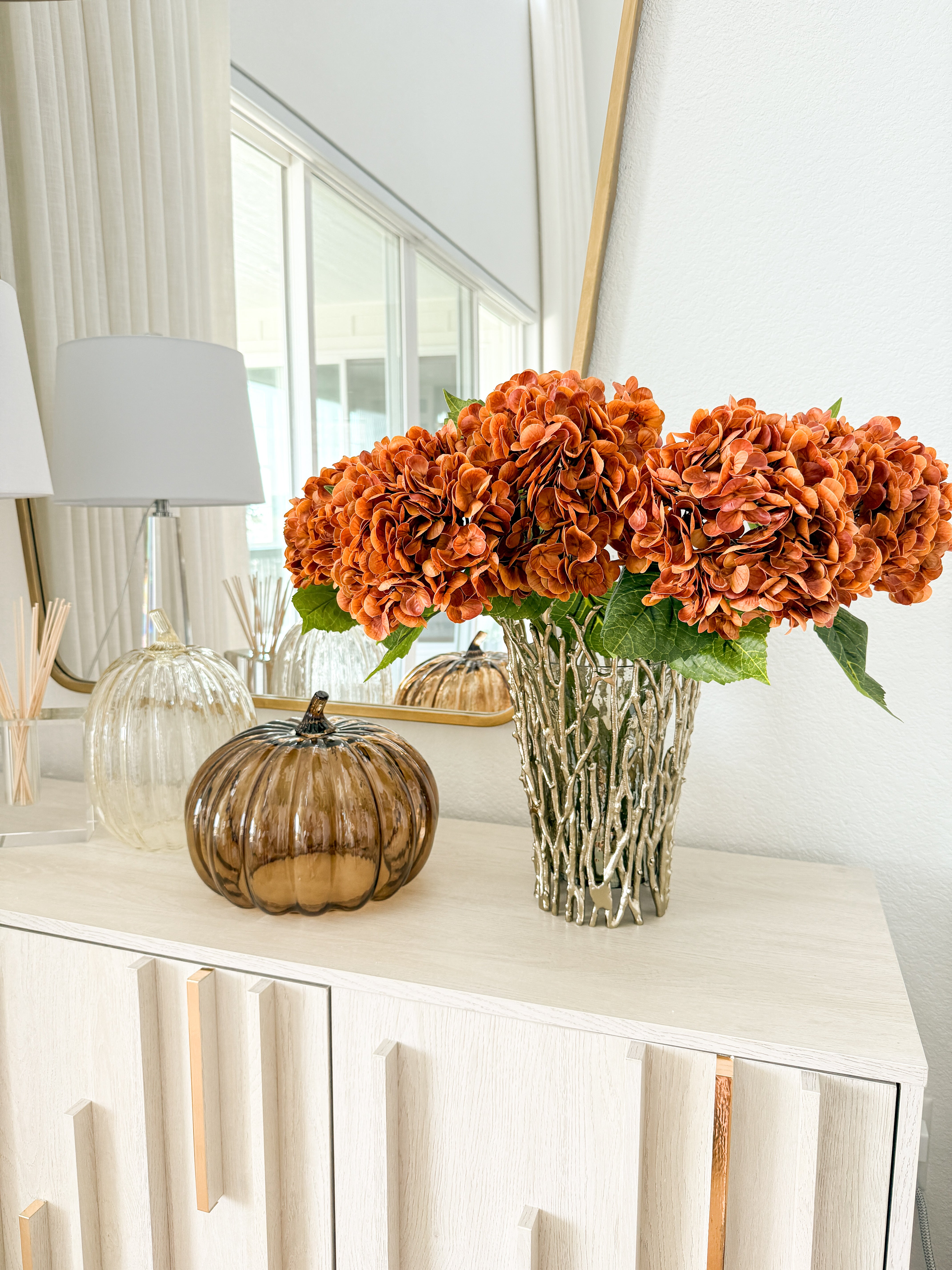 Real Touch Faux Orange Brown Hydrangea Stem | HTS DECOR