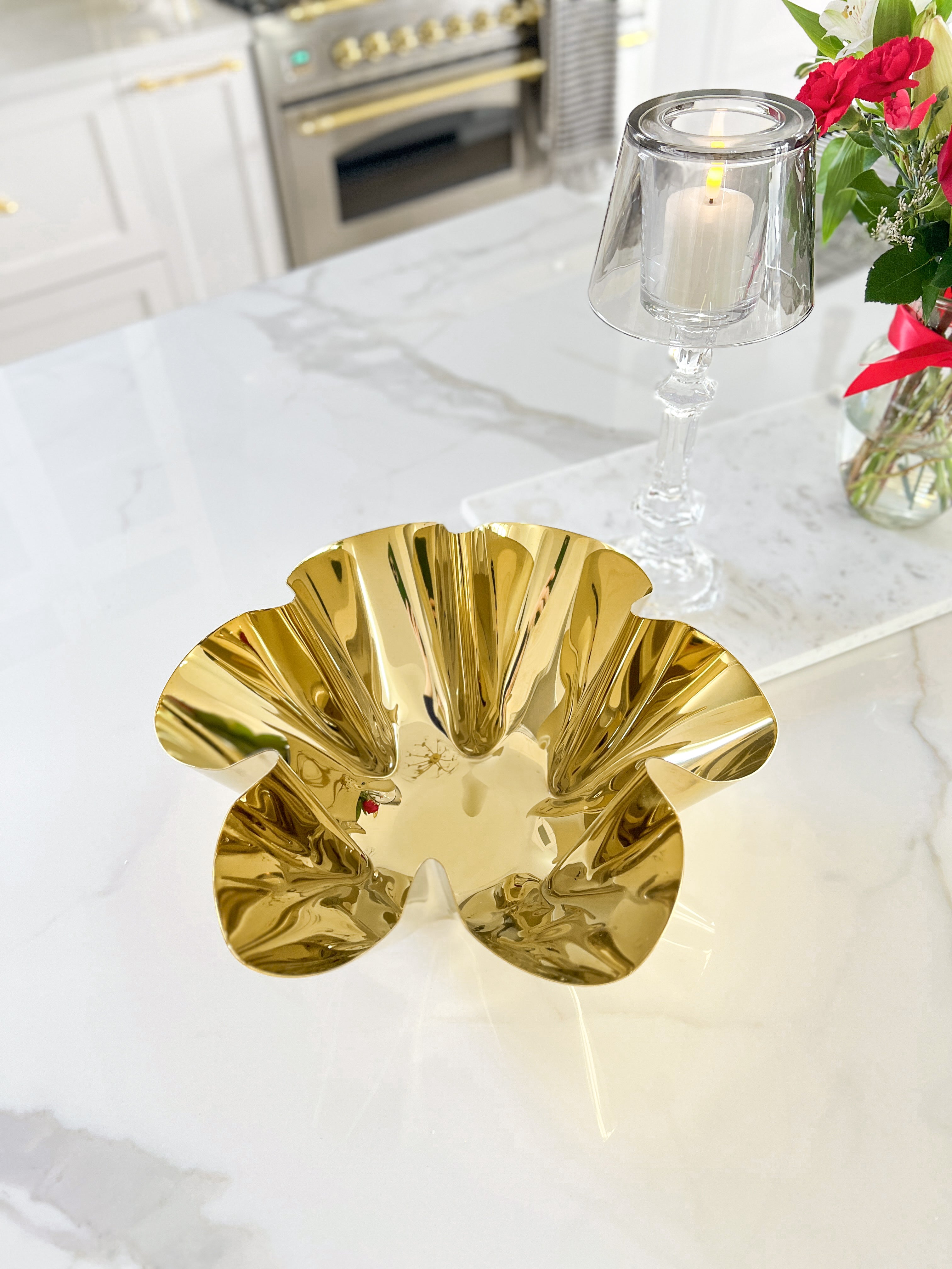 Gold Ruffled Abstract Decorative Bowl