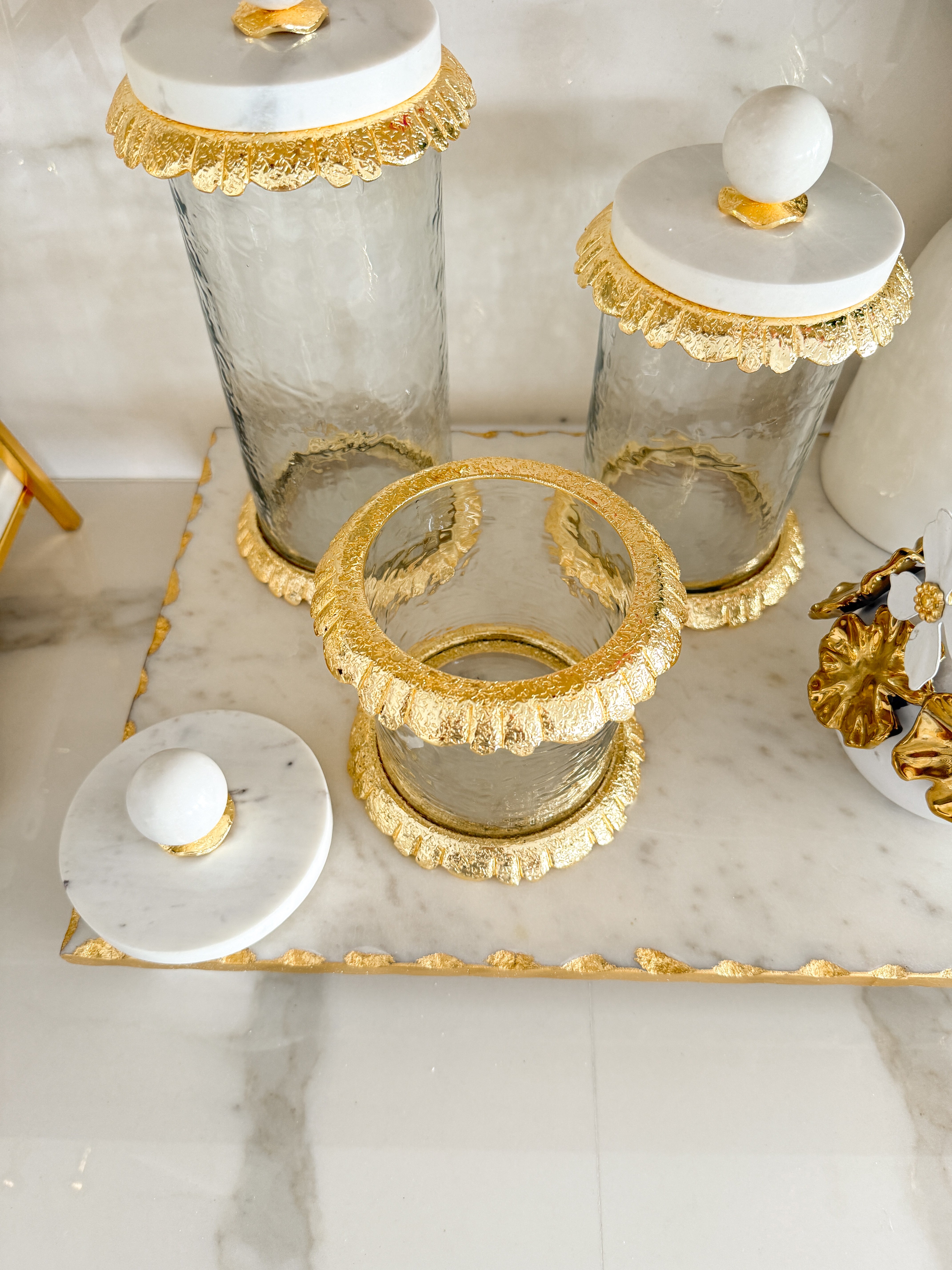 Marble Gold Scalloped Trim Canister