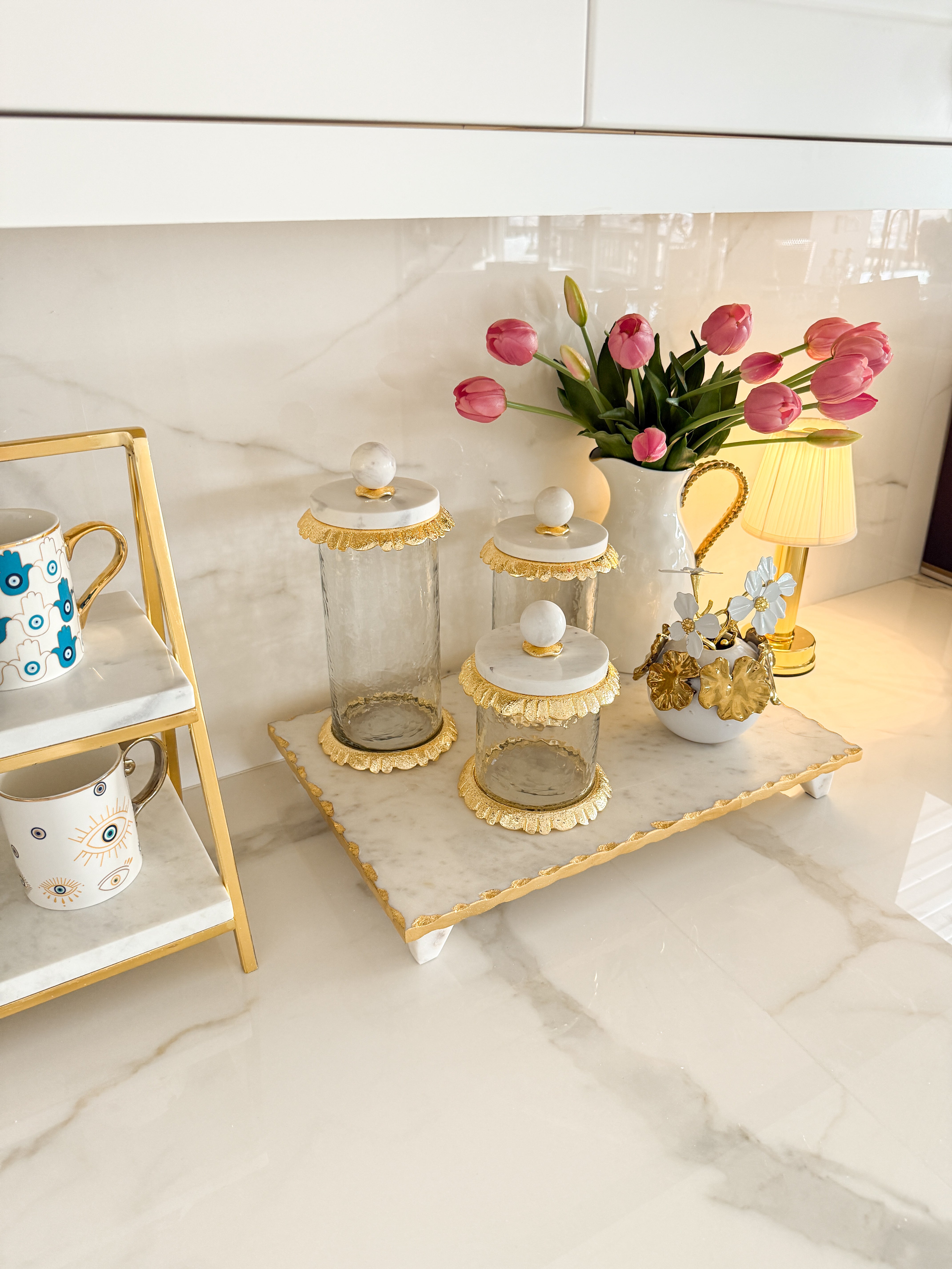 Marble Gold Scalloped Trim Canister