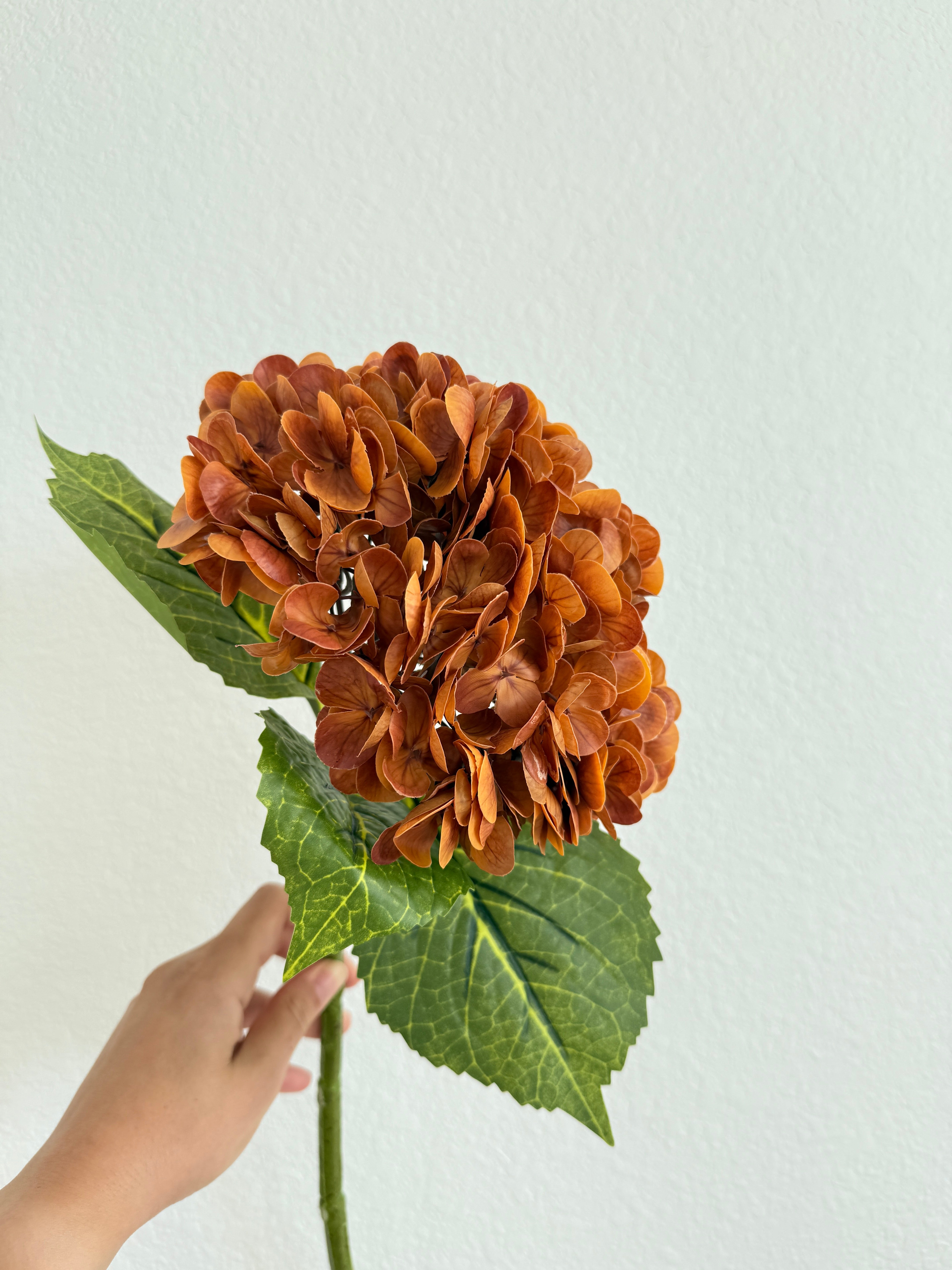 Real Touch Faux Orange Brown Hydrangea Stem
