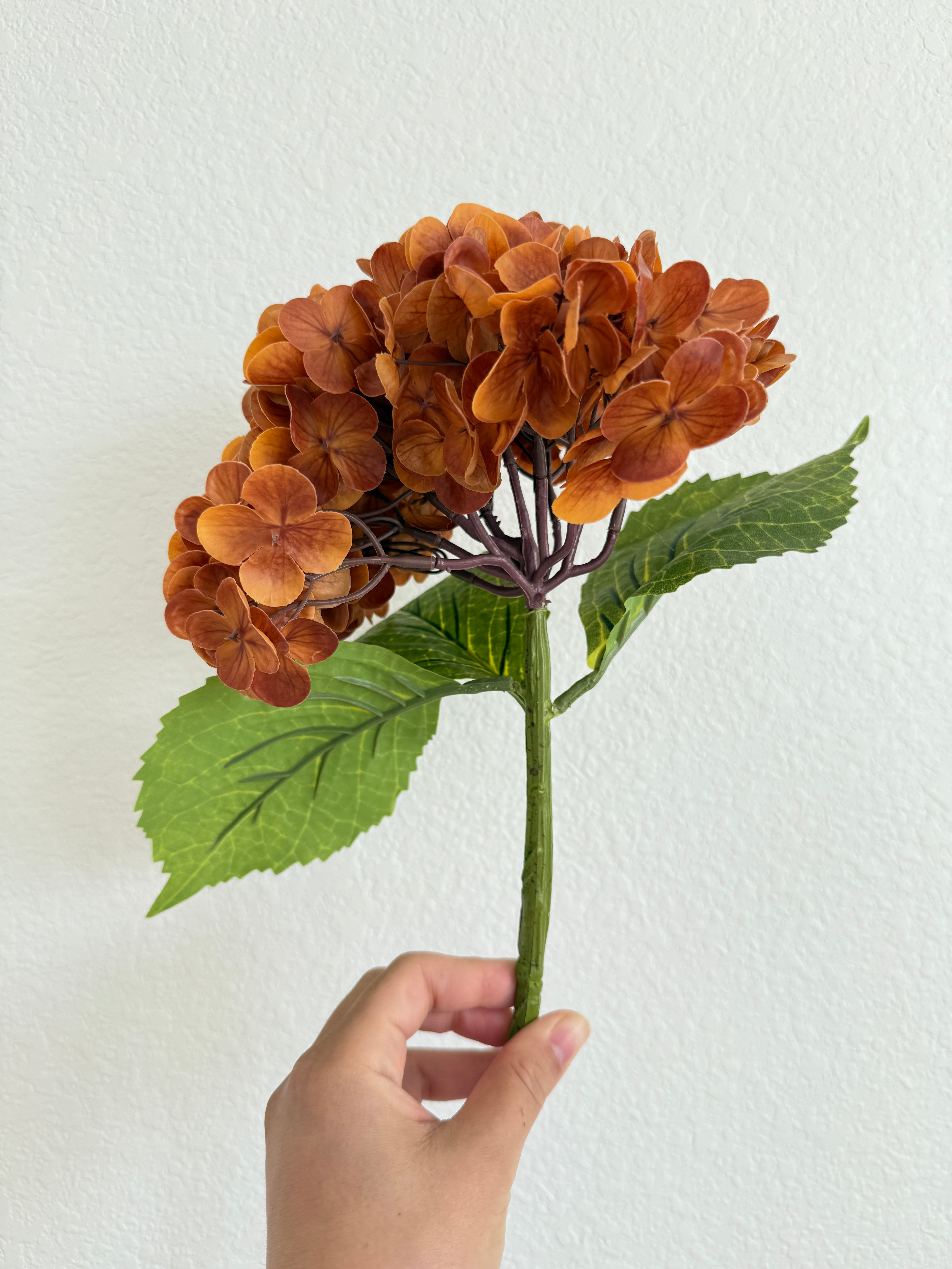 Real Touch Faux Orange Brown Hydrangea Stem