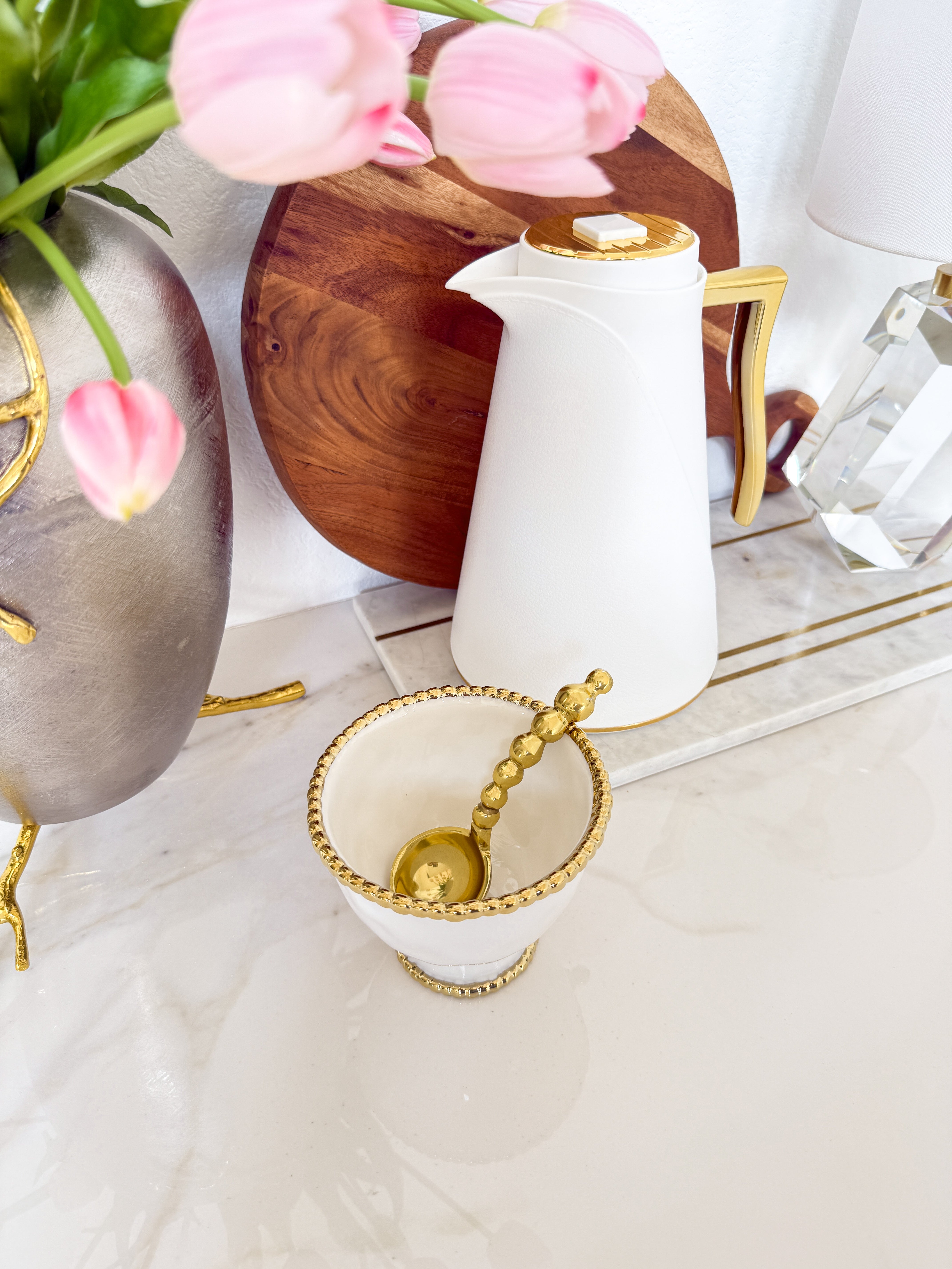 Gold and White Thermal Insulated Coffee Carafe