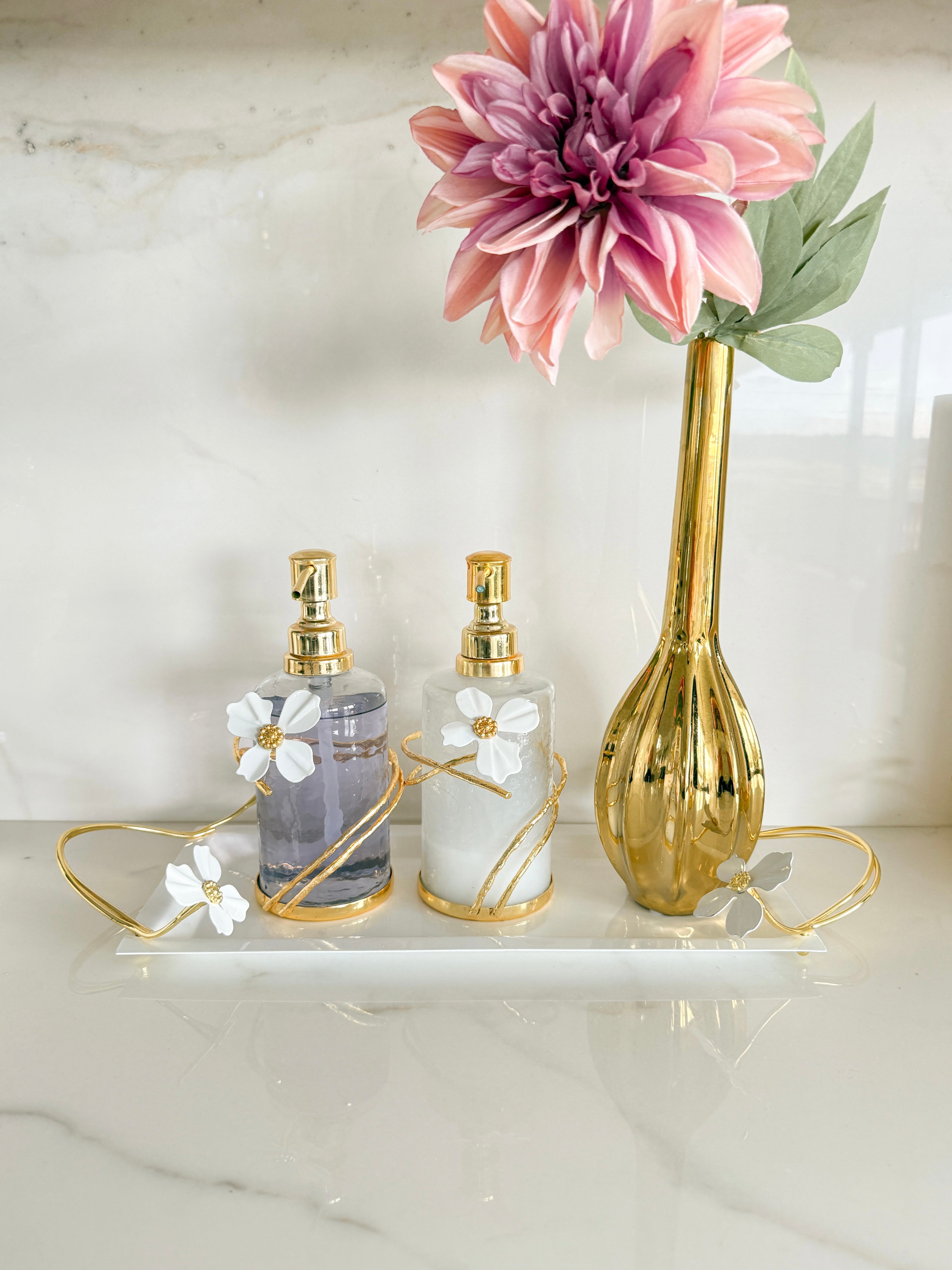 White and Gold Jasmine Flower Serving Tray