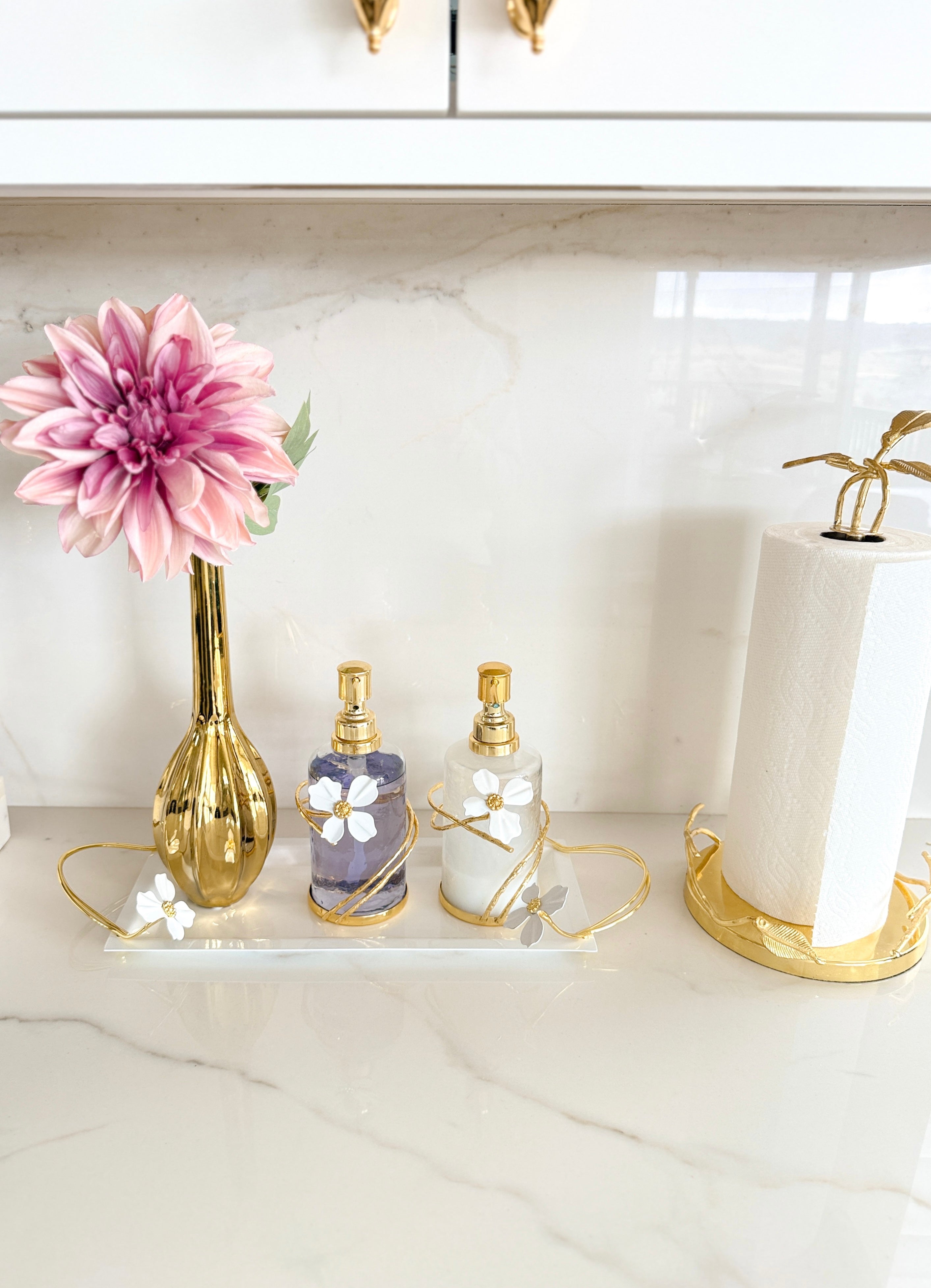 White and Gold Jasmine Flower Serving Tray