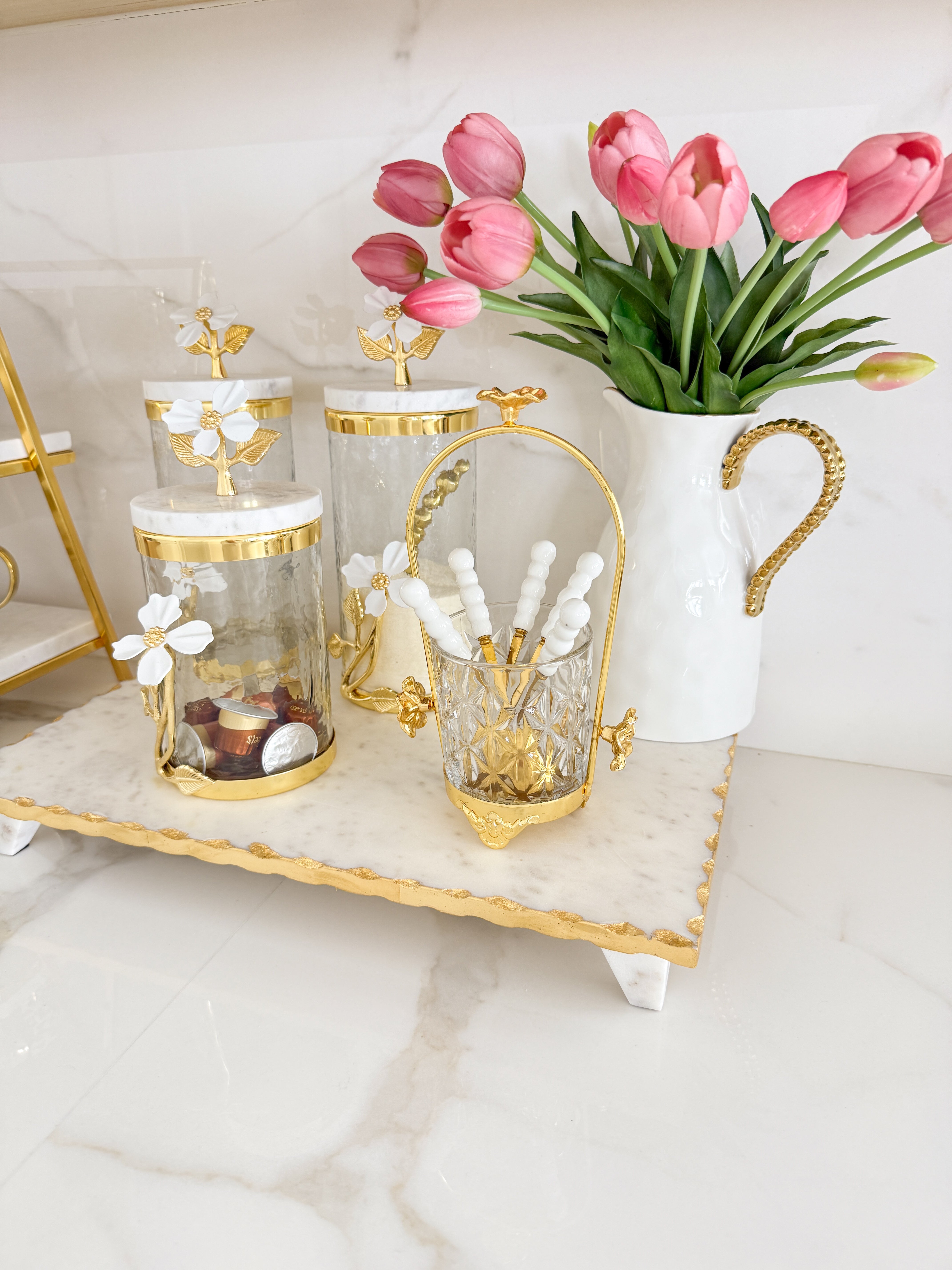 Gold Glass Spoon Holder Caddy