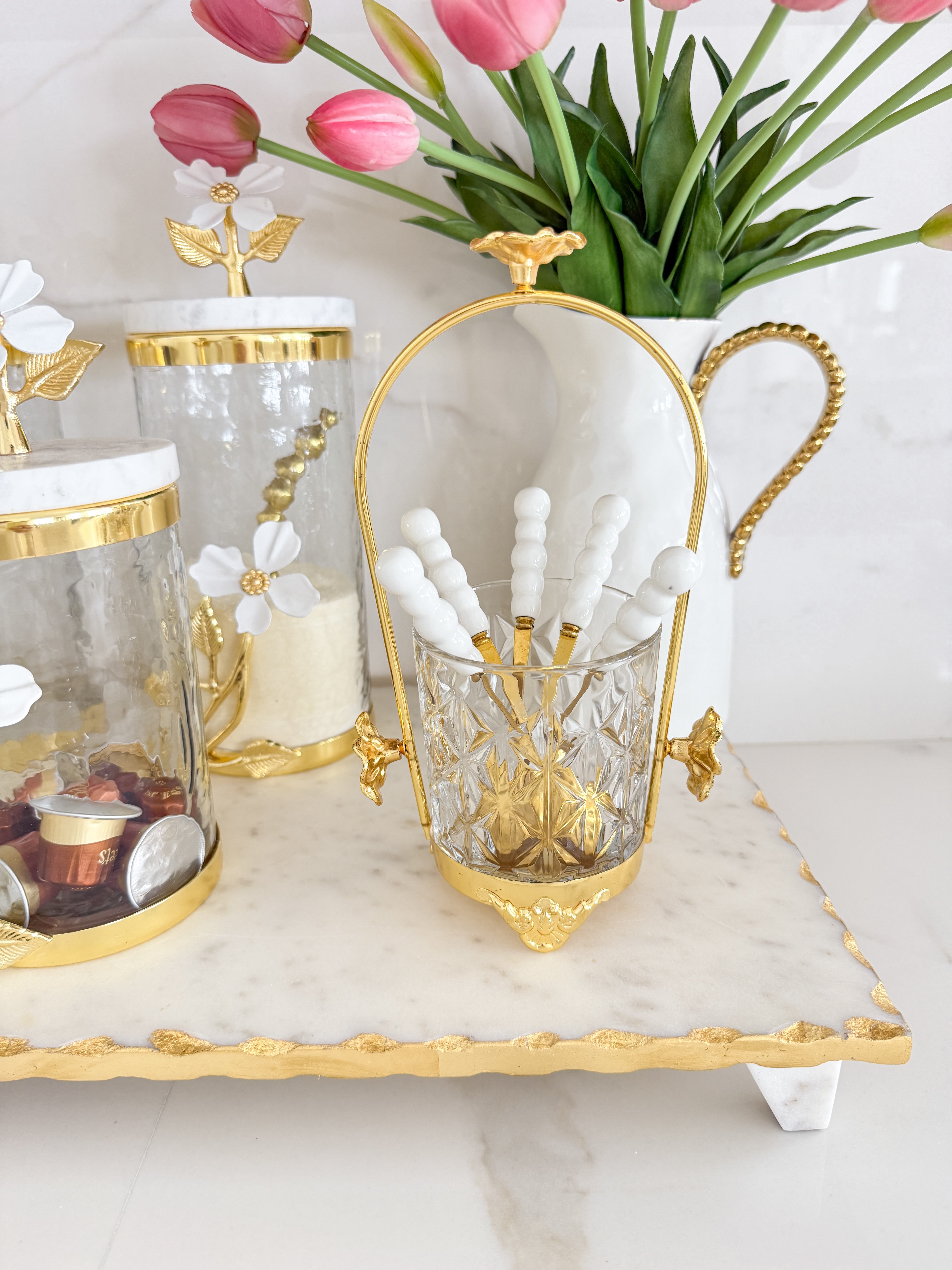 Gold Glass Spoon Holder Caddy