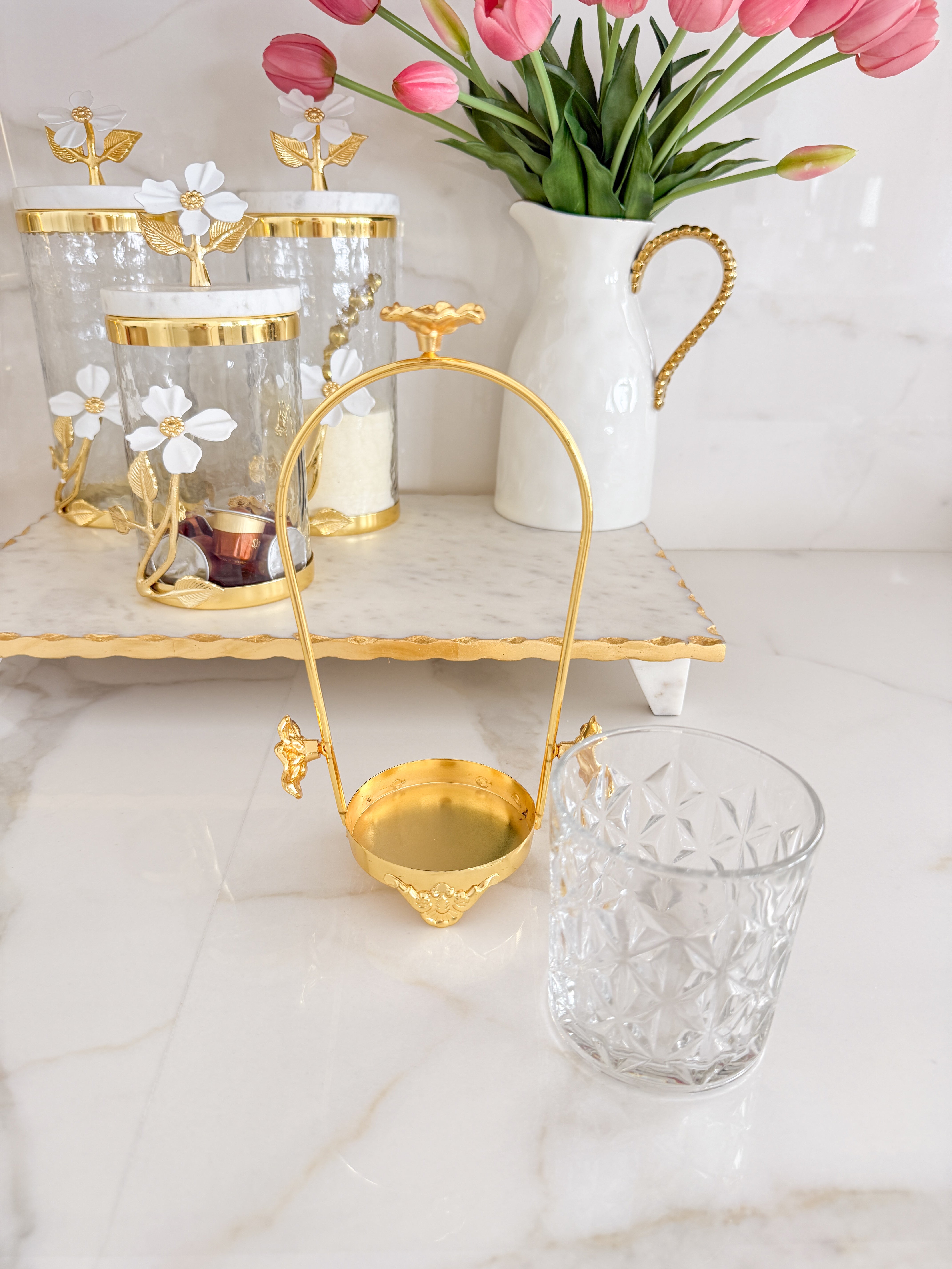 Gold Glass Spoon Holder Caddy