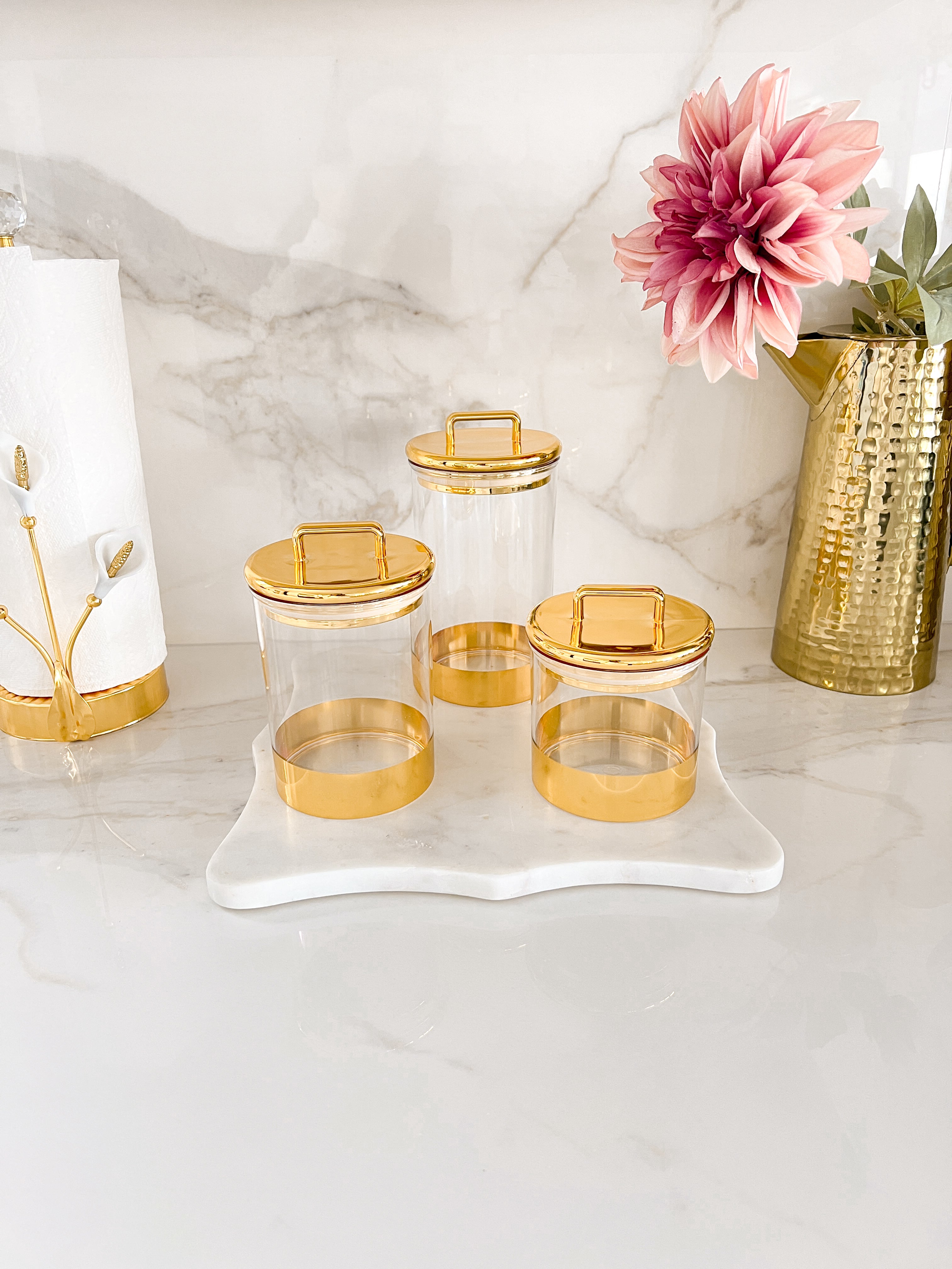 Gold Acrylic Airtight Storage Canister (Set of 3) | HTS DECOR