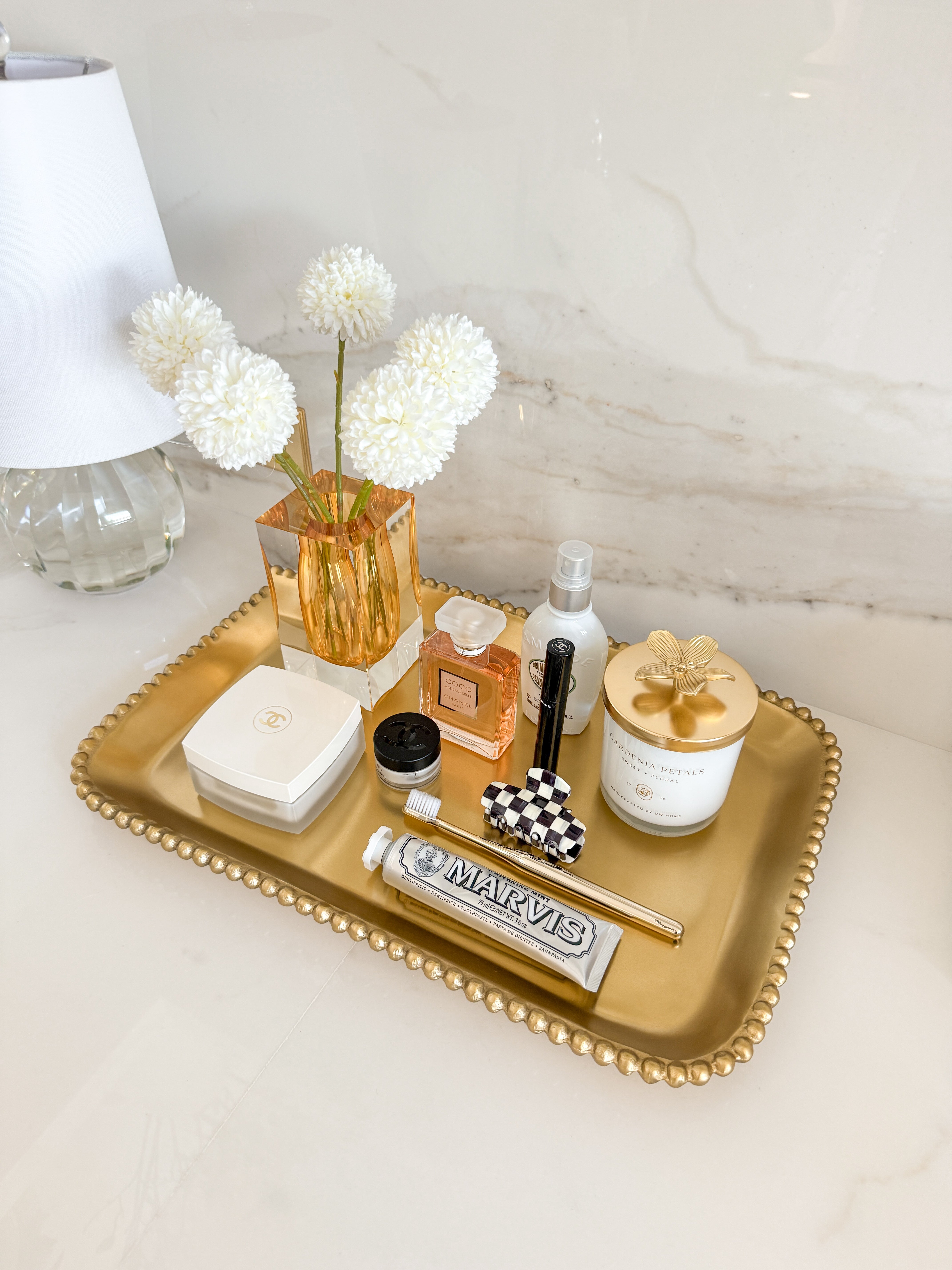 gold dresser tray Nuptio Perfume Organizer Vanity Tray for Dresser Gold Round Decorative Mirror Tray for Bathroom Counter, Bedroom Dresser Table,Home Decor