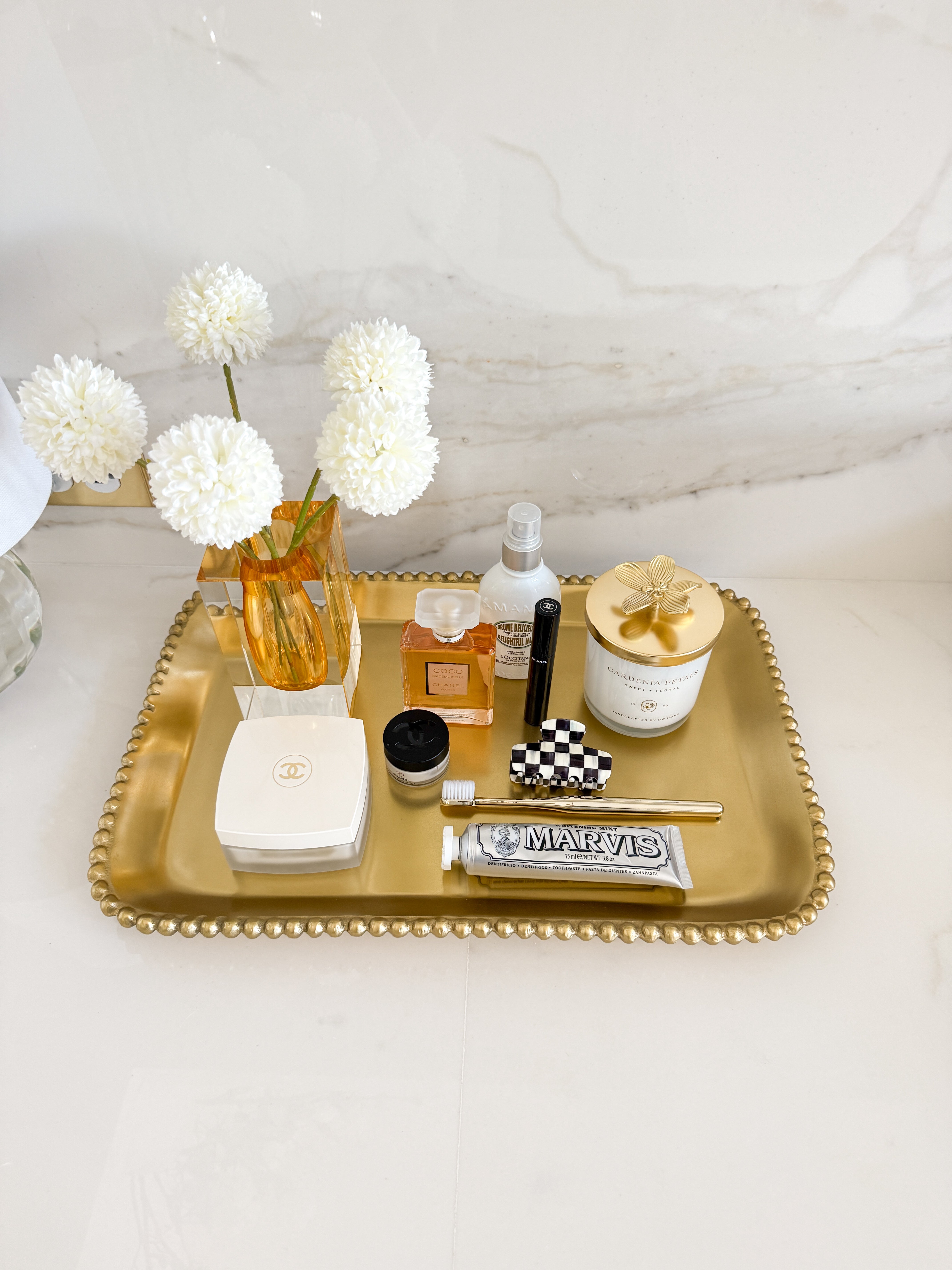 Gold Beaded Rectangle Vanity Tray