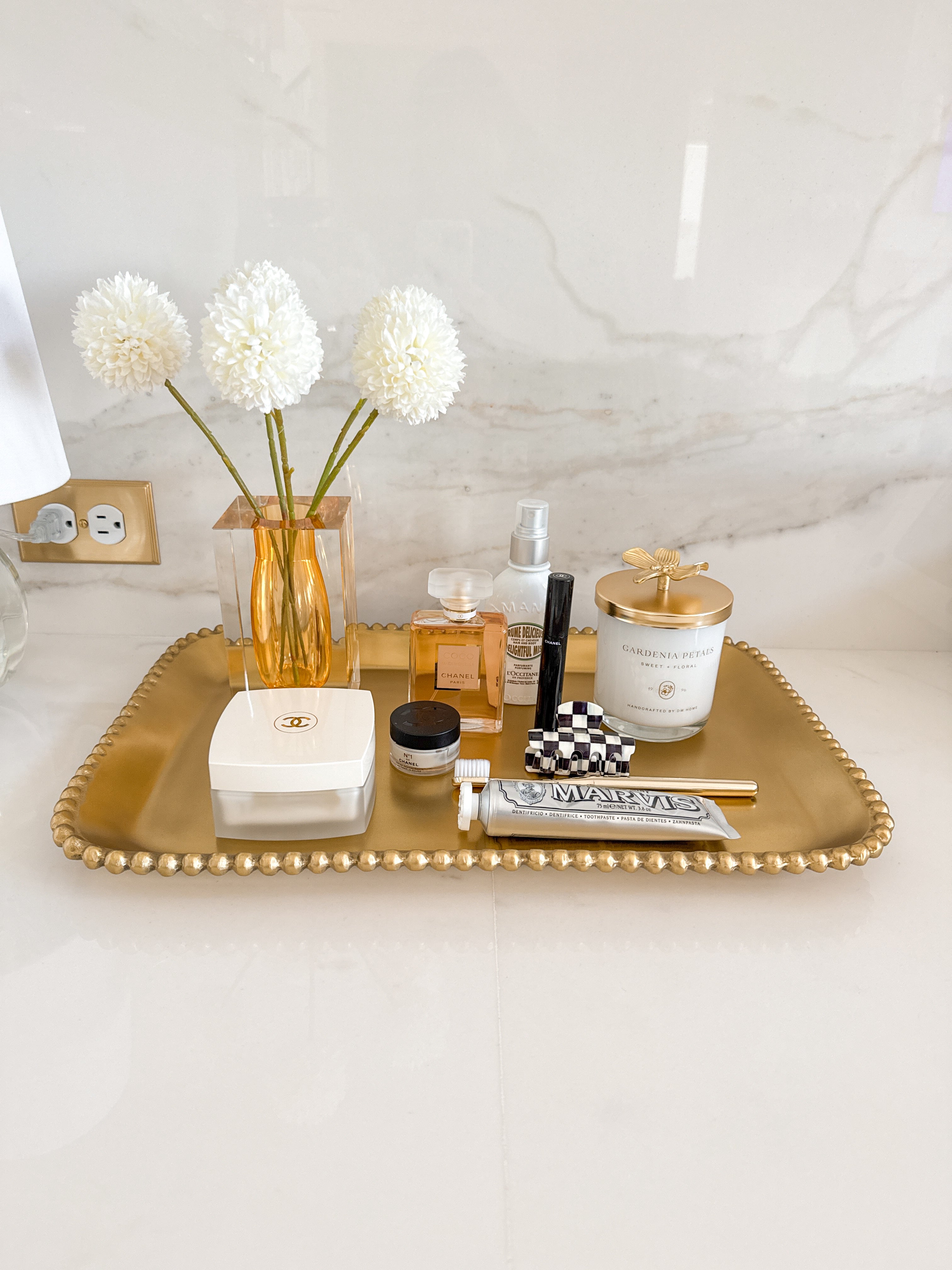 Gold Beaded Rectangle Vanity Tray
