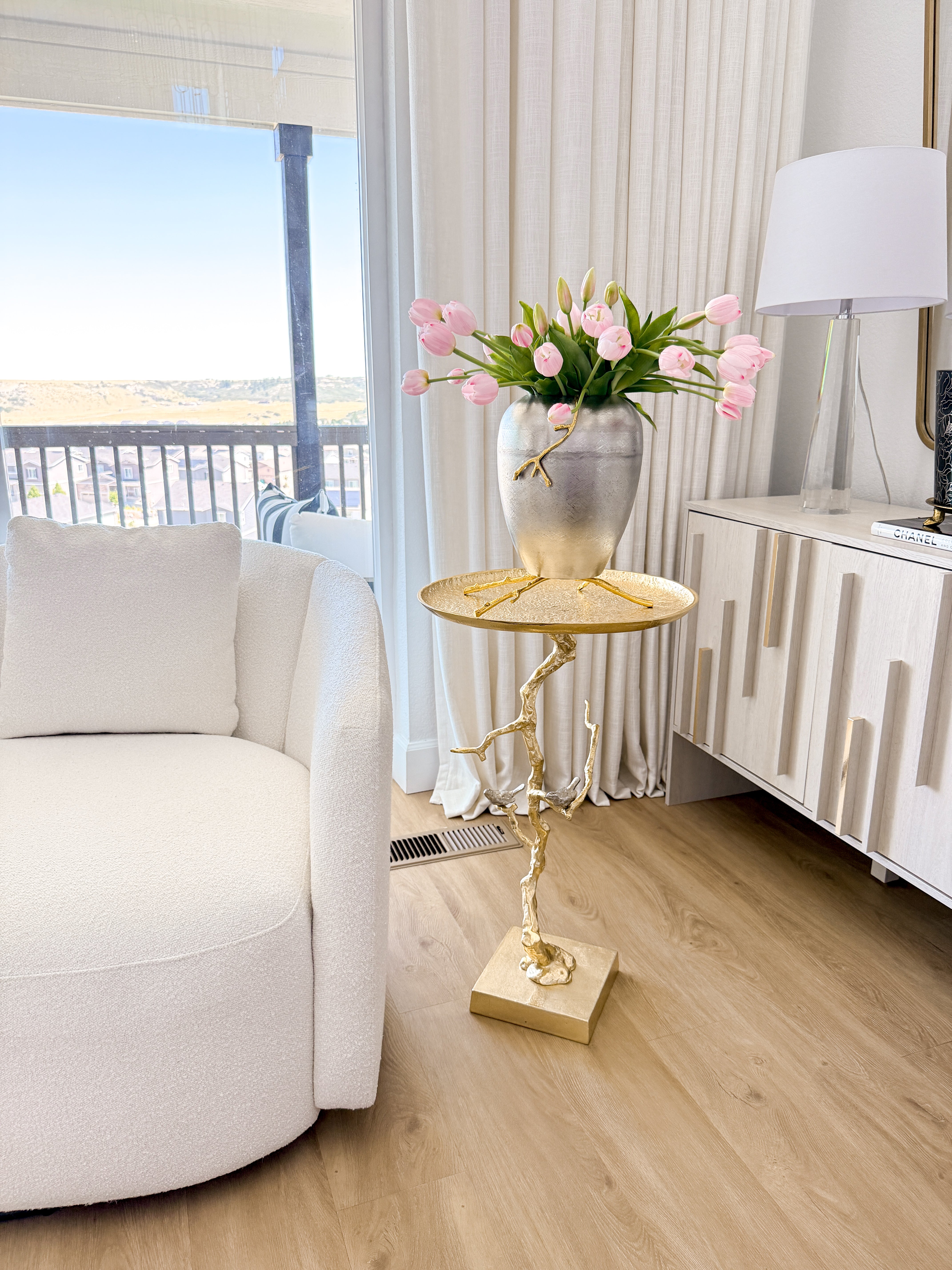 Round Gold Branch End Table