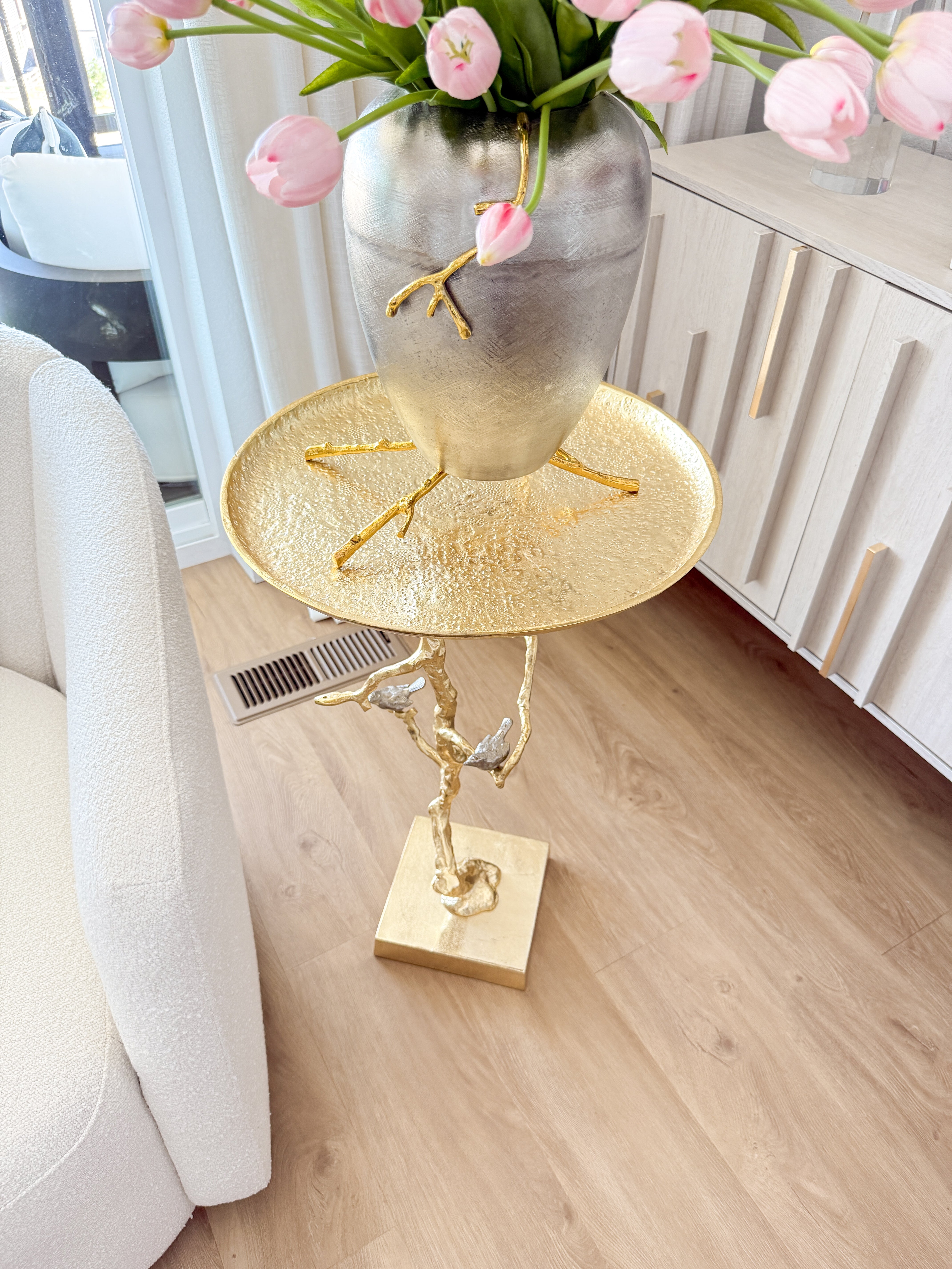 Round Gold Branch End Table