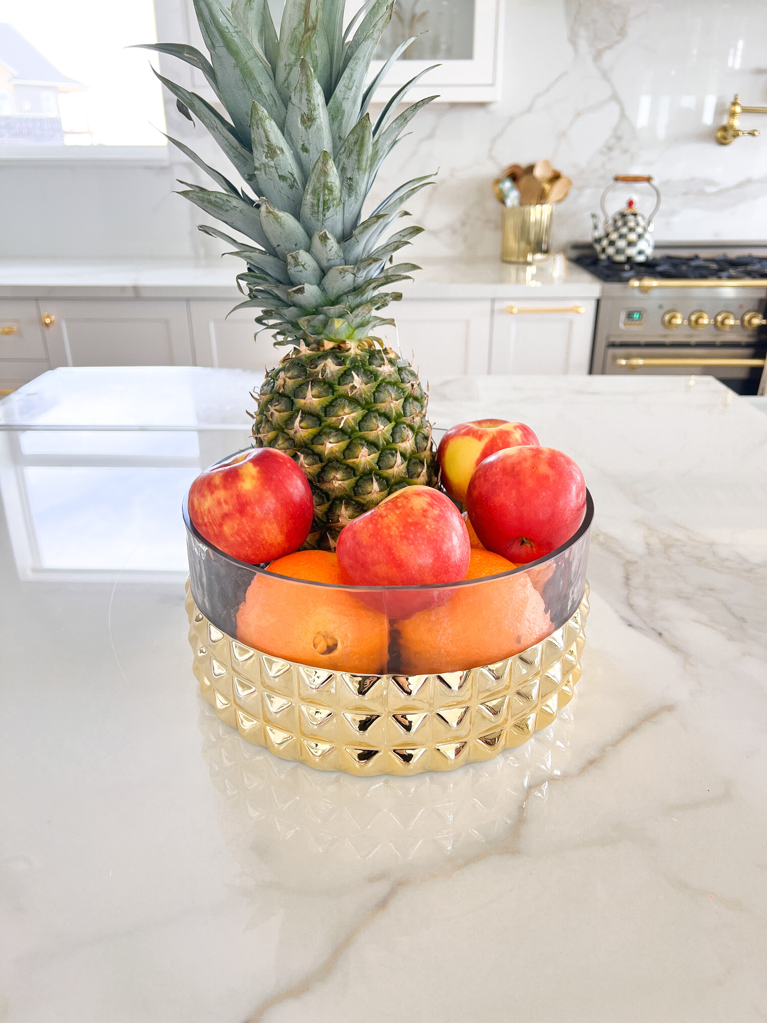 Gold Studs Glass Fruit Bowl