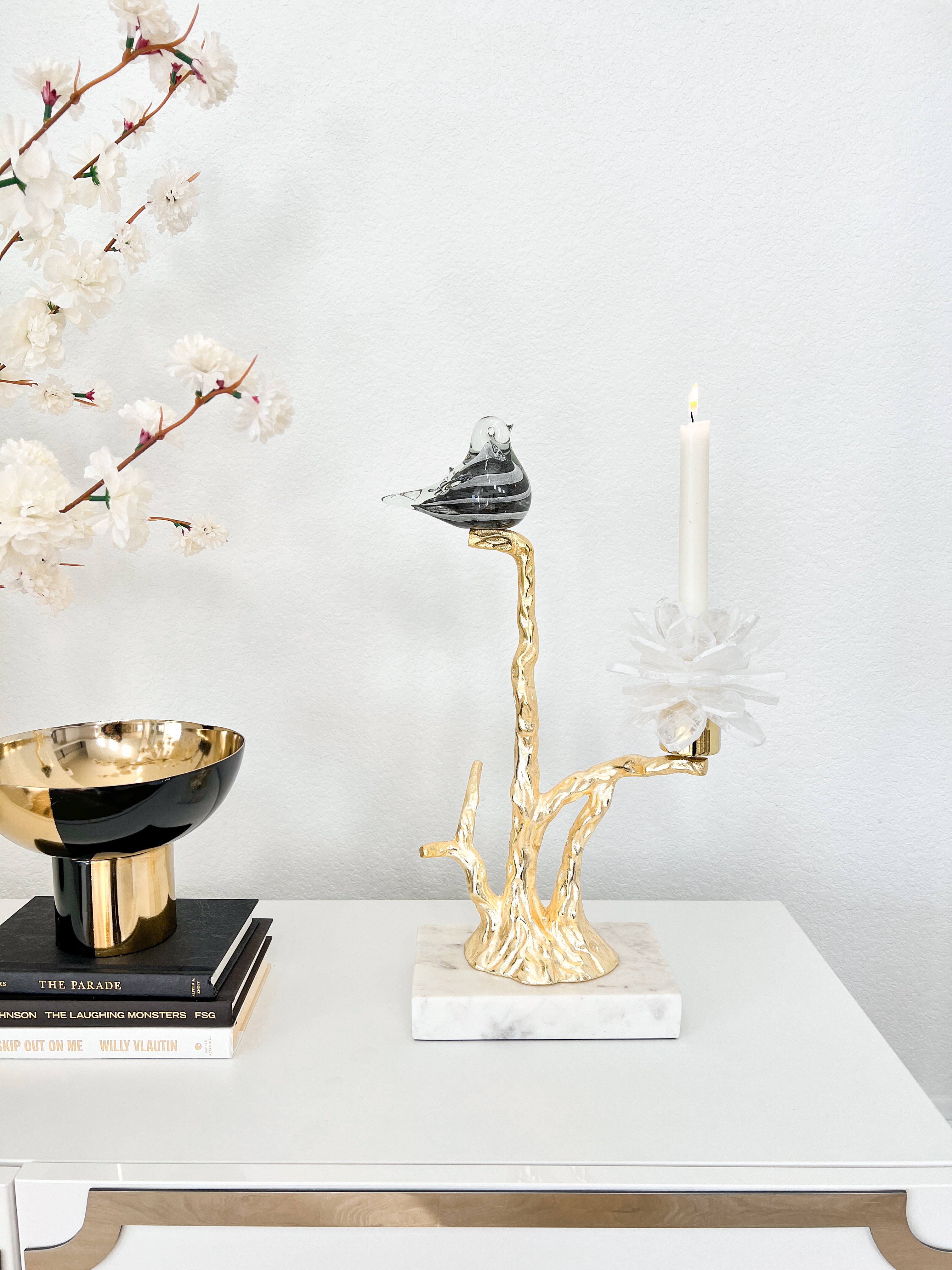 Gold Branch Candle Holder on Marble Stand