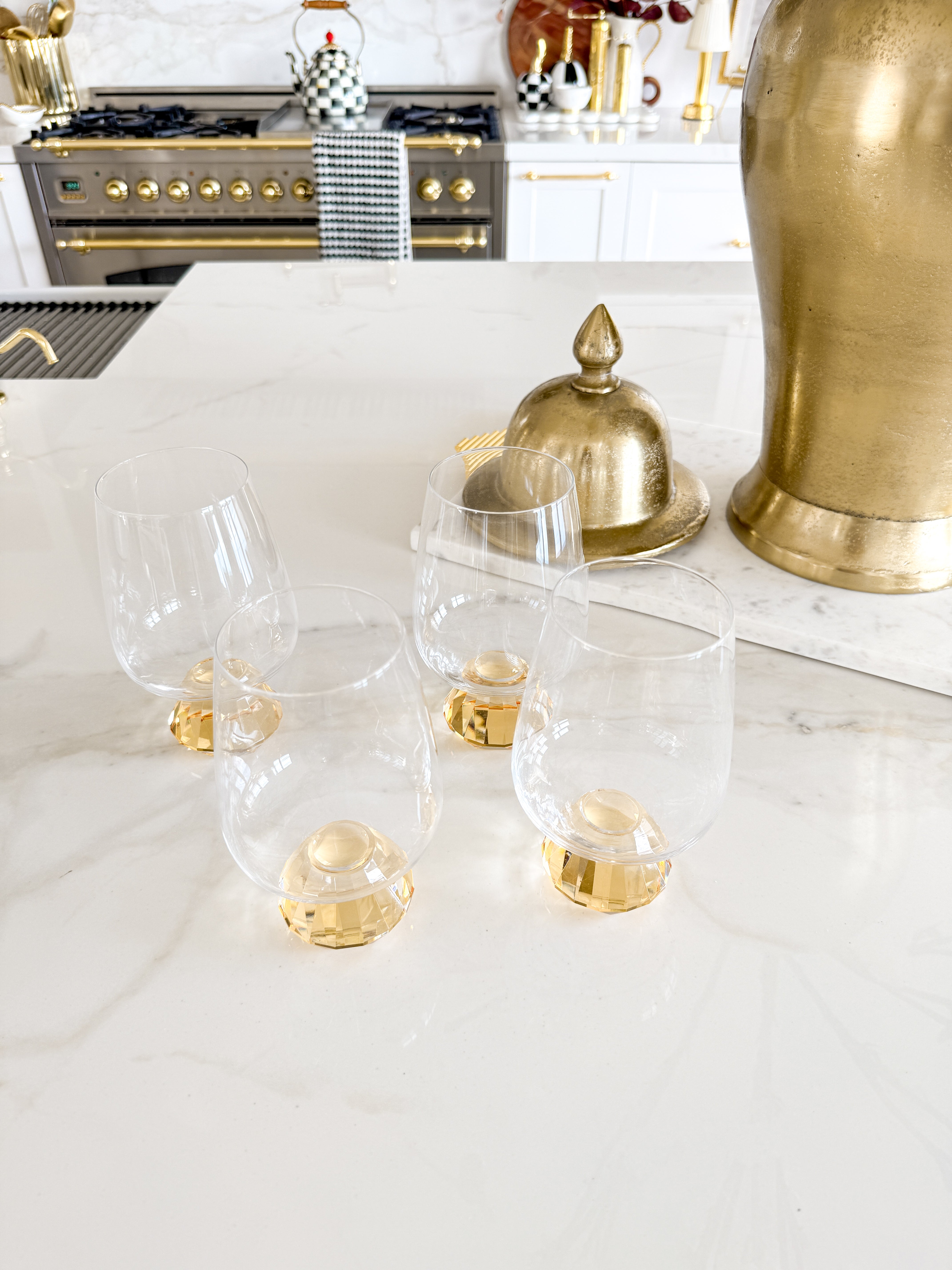 Set of 6 Glasses with Amber Crystal Base