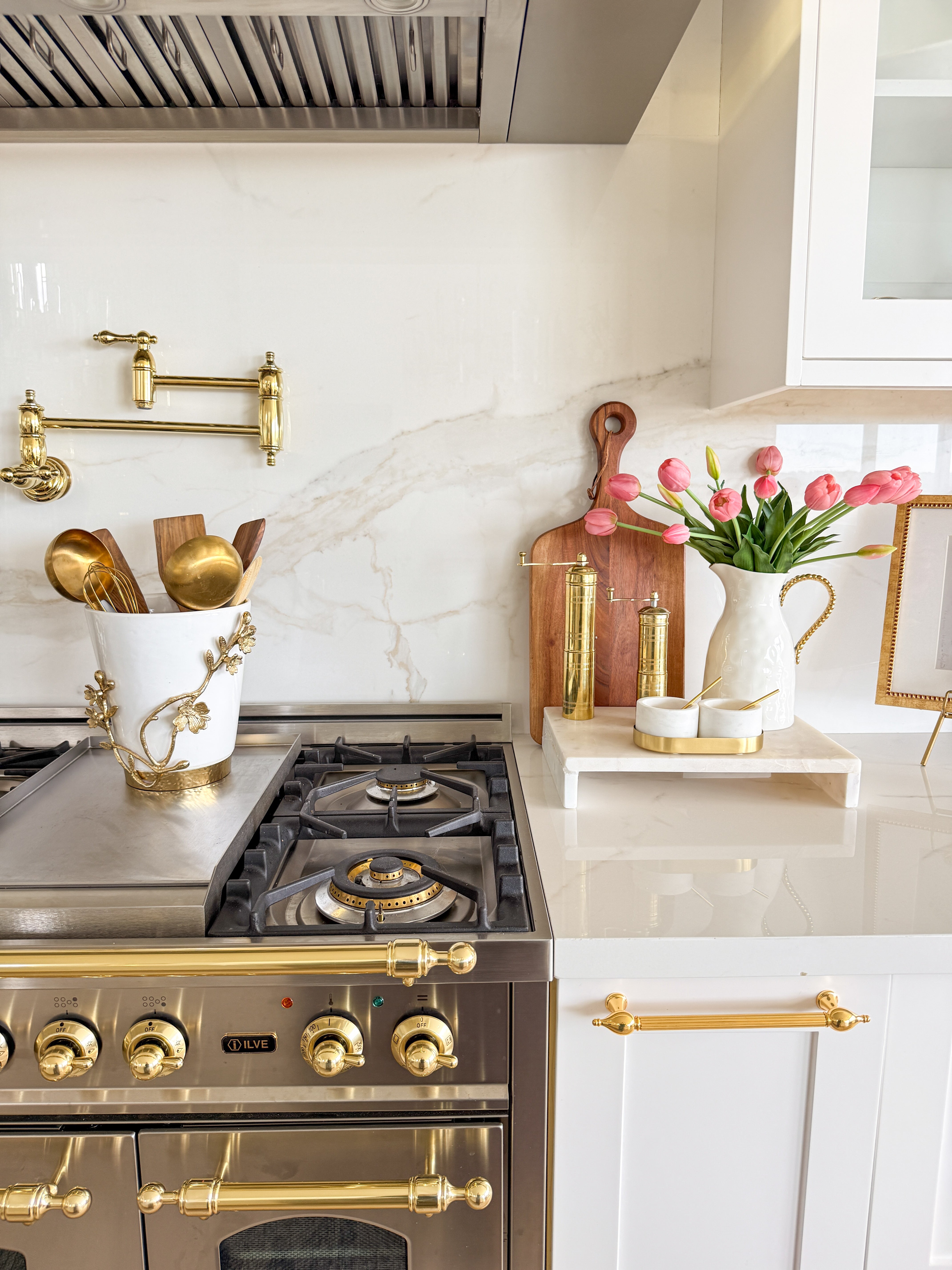 White and Gold Branch Kitchen Utensil Holder