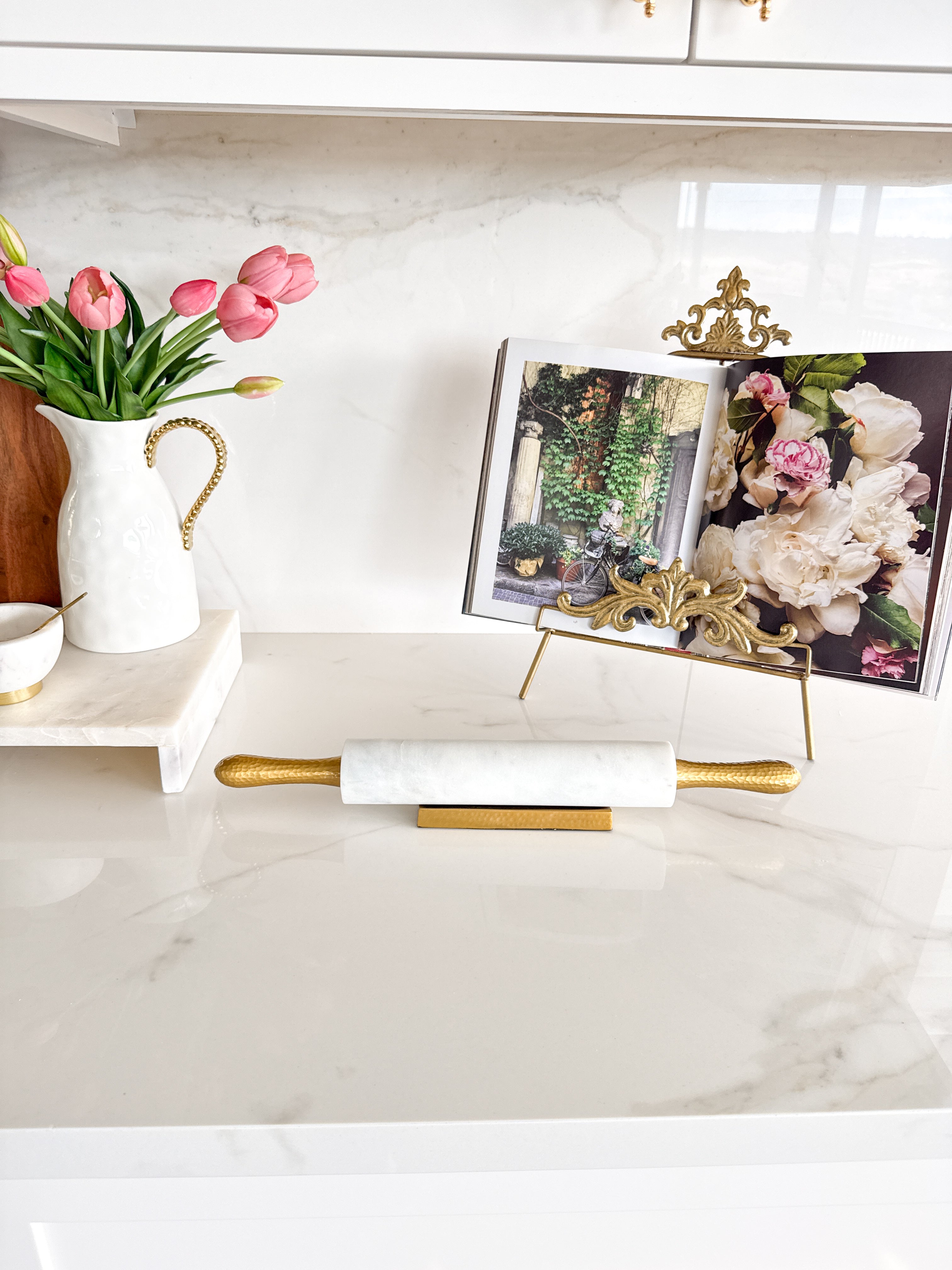 Marble Rolling Pin with Gold Hammered Handle