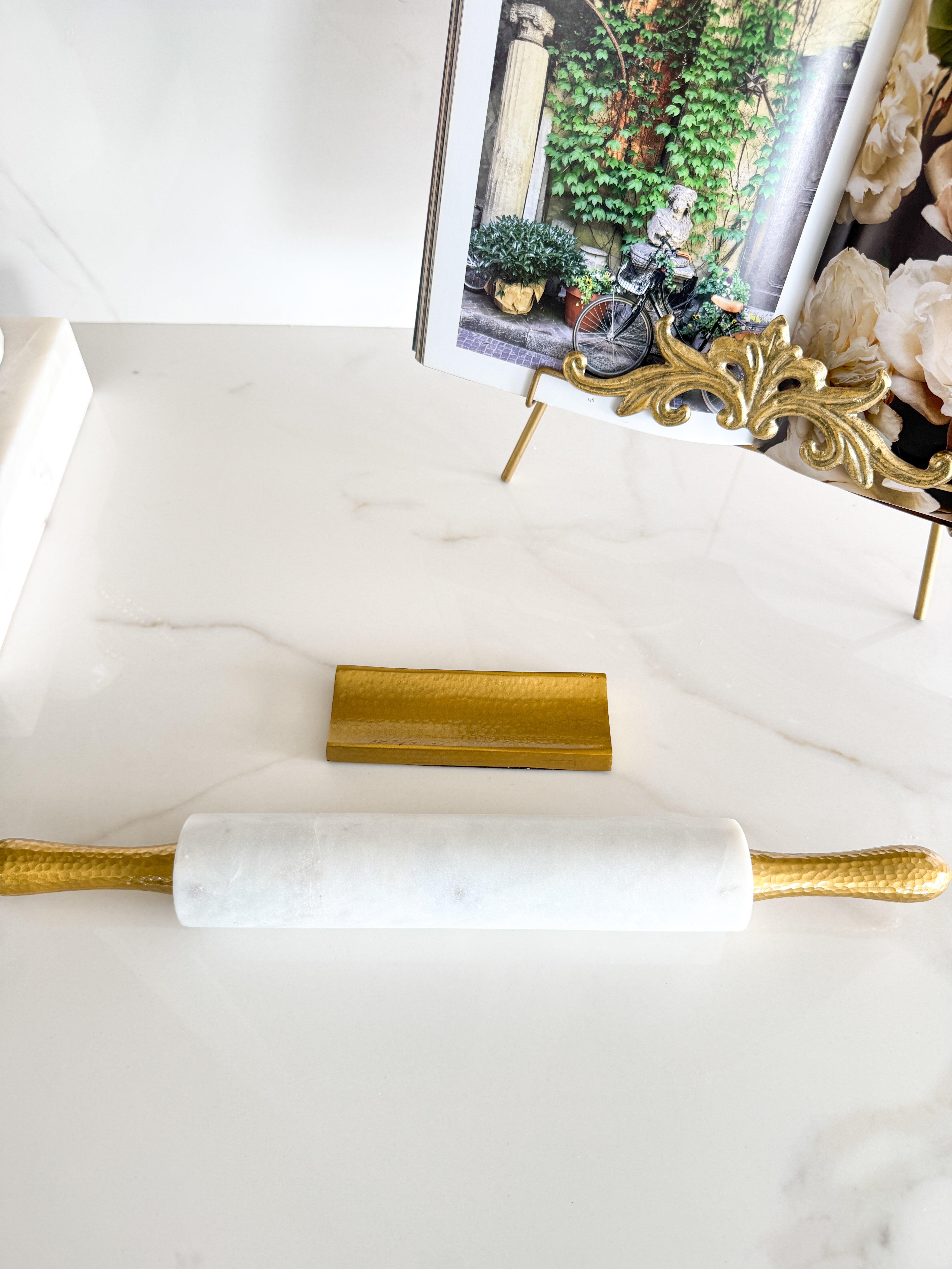 Marble Rolling Pin with Gold Hammered Handle