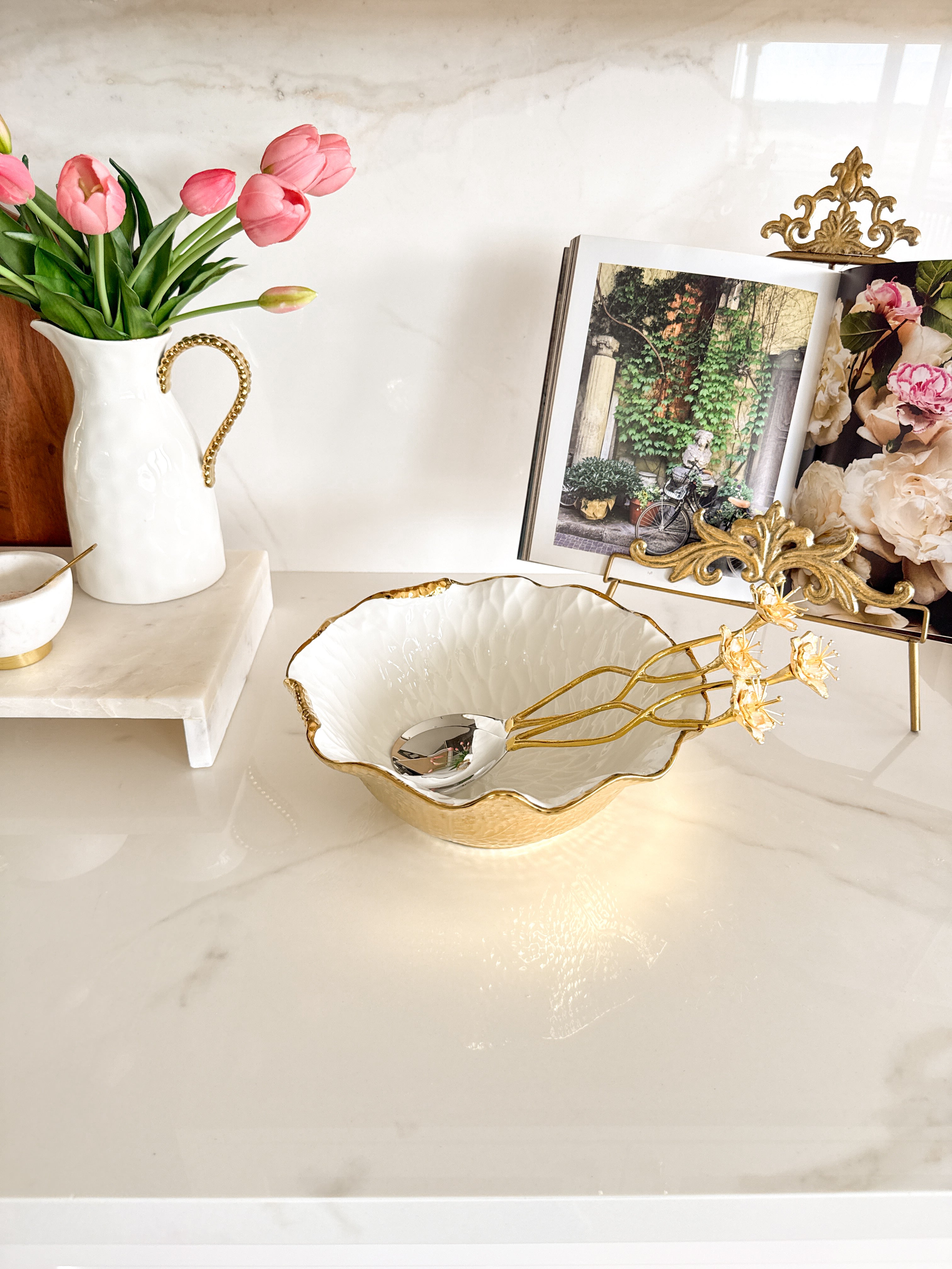 Gold Flower Salad Server Set