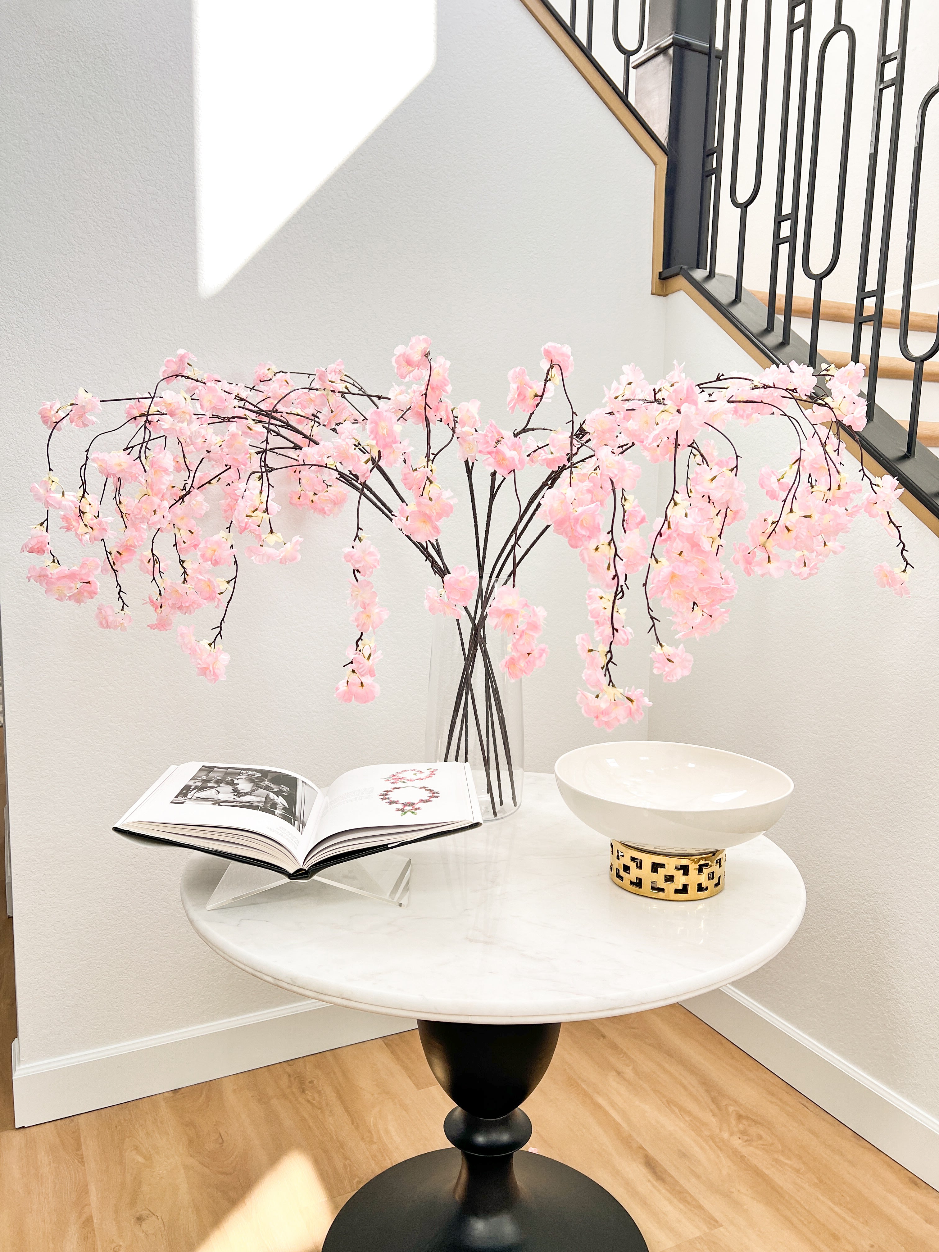 Faux Pink Hanging Cherry Blossom (Pack of 3 Stems)