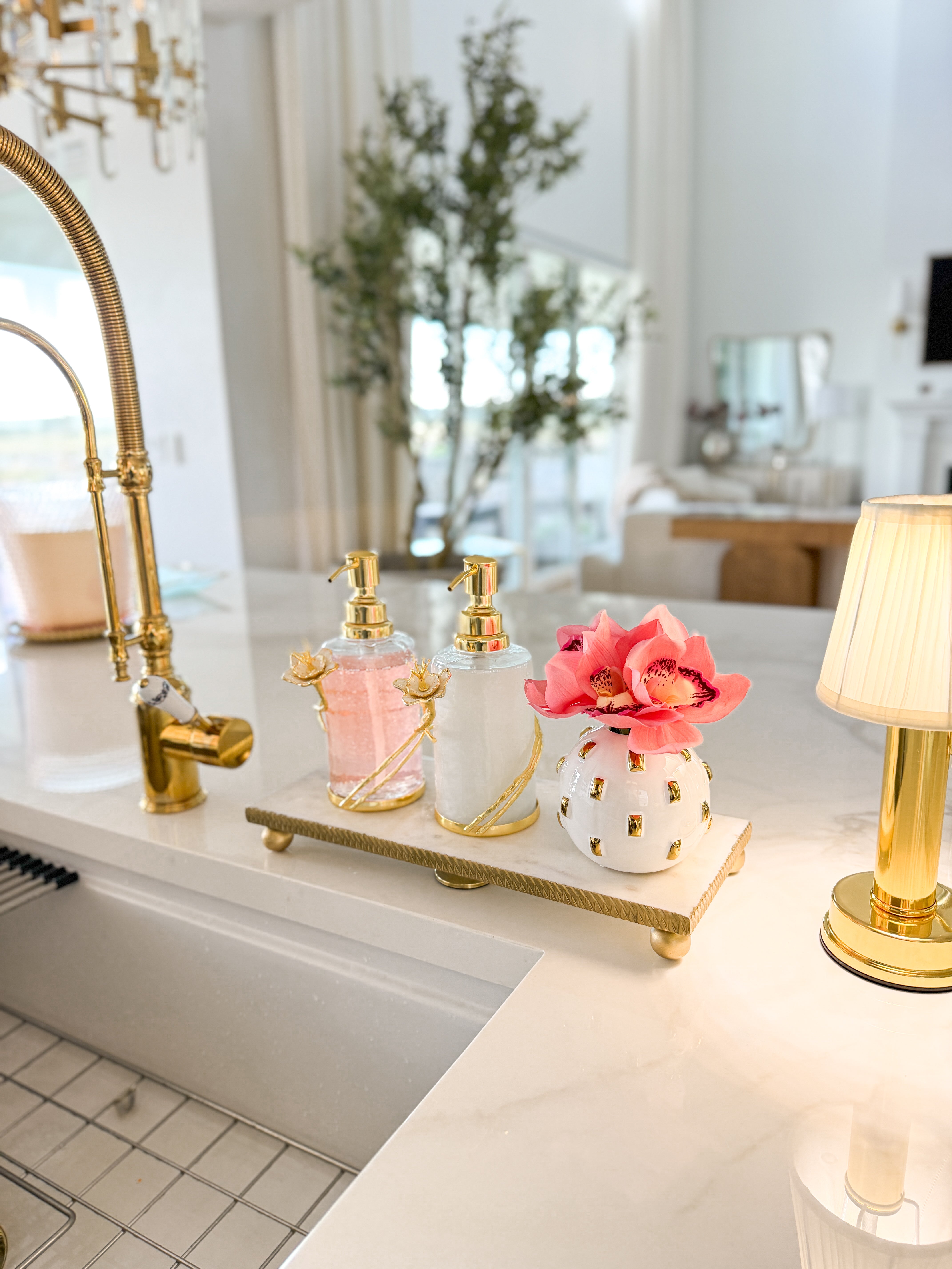 Gold with Flower Design Soap Dispenser (Set of 2)