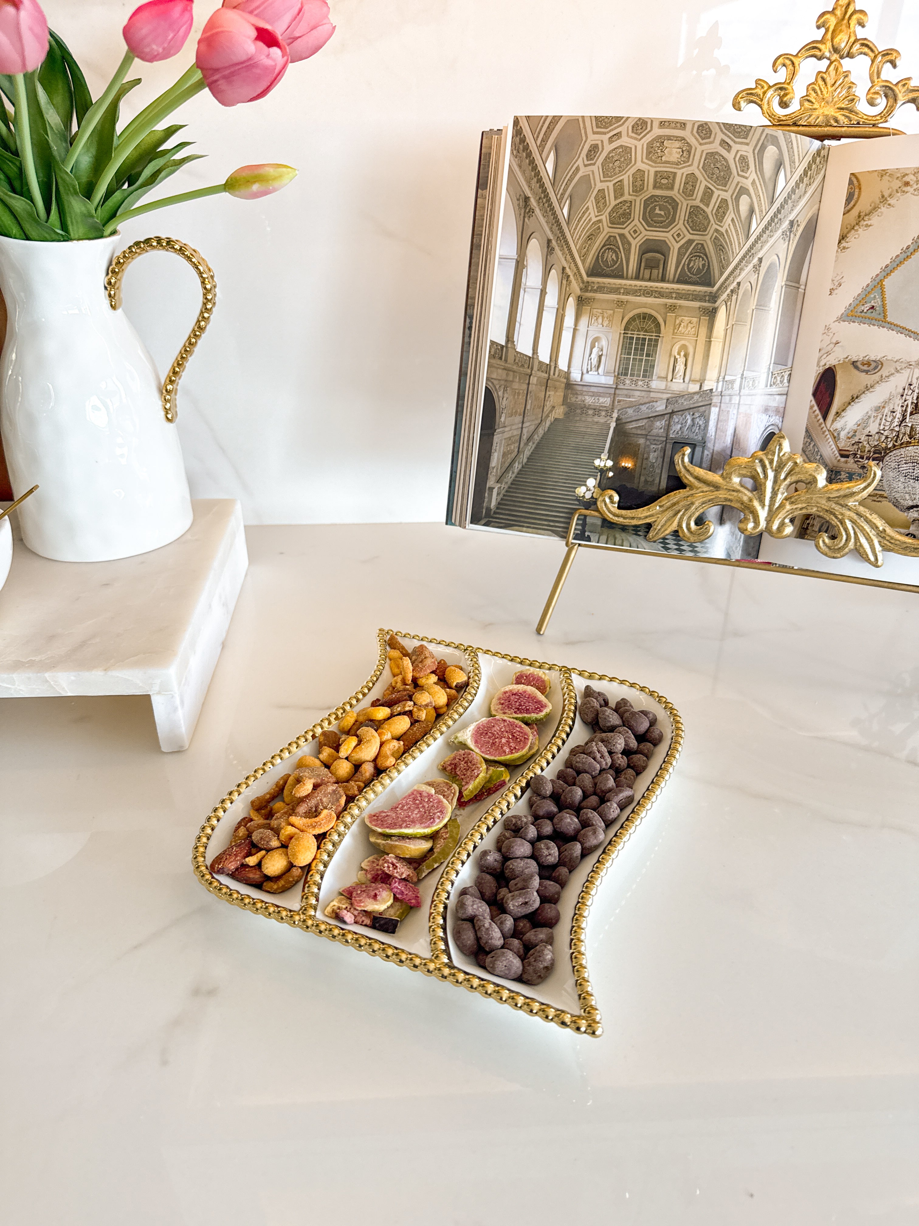 Gold Beaded 3-Section Snack Plate