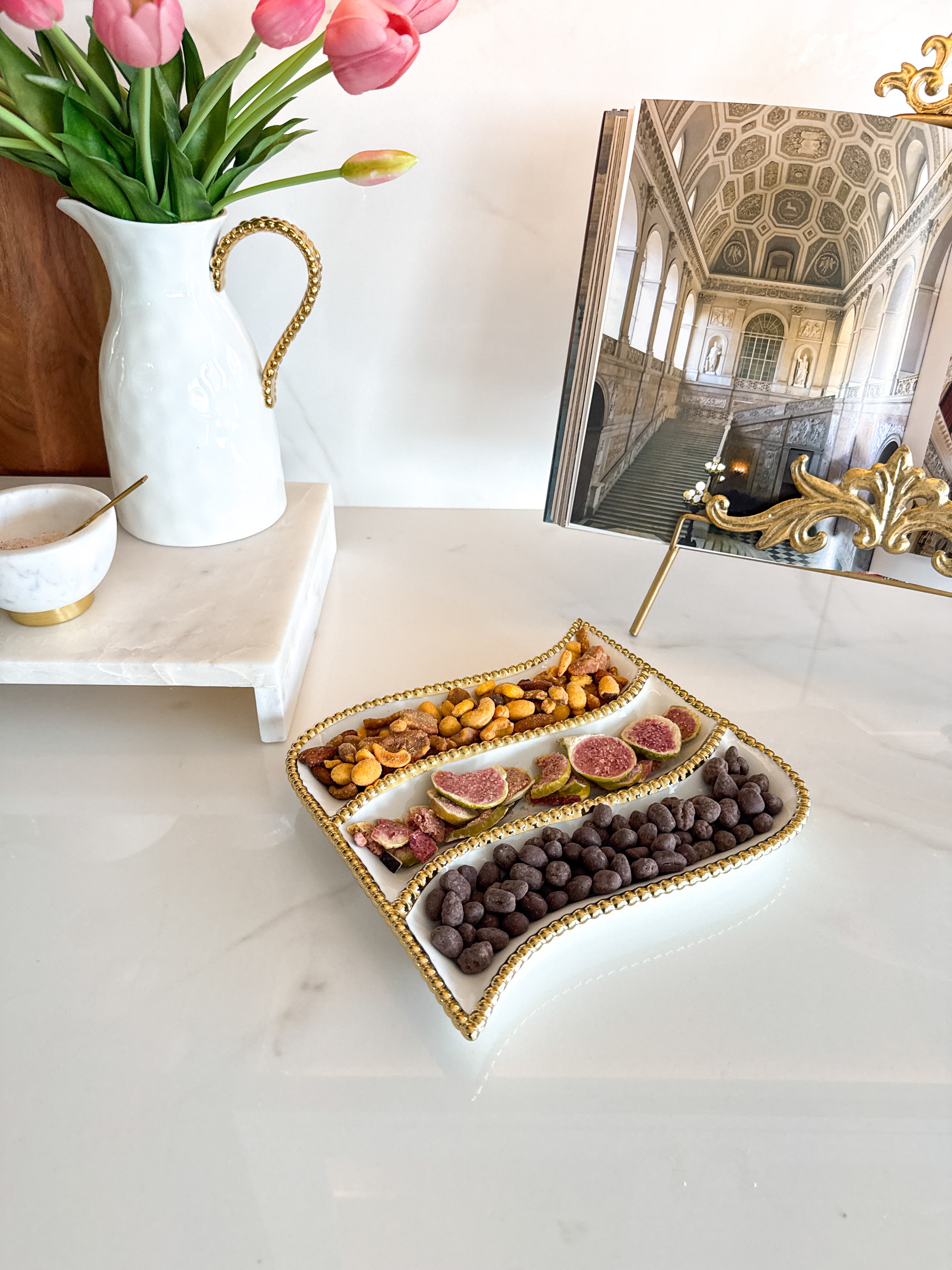 Gold Beaded 3-Section Snack Plate