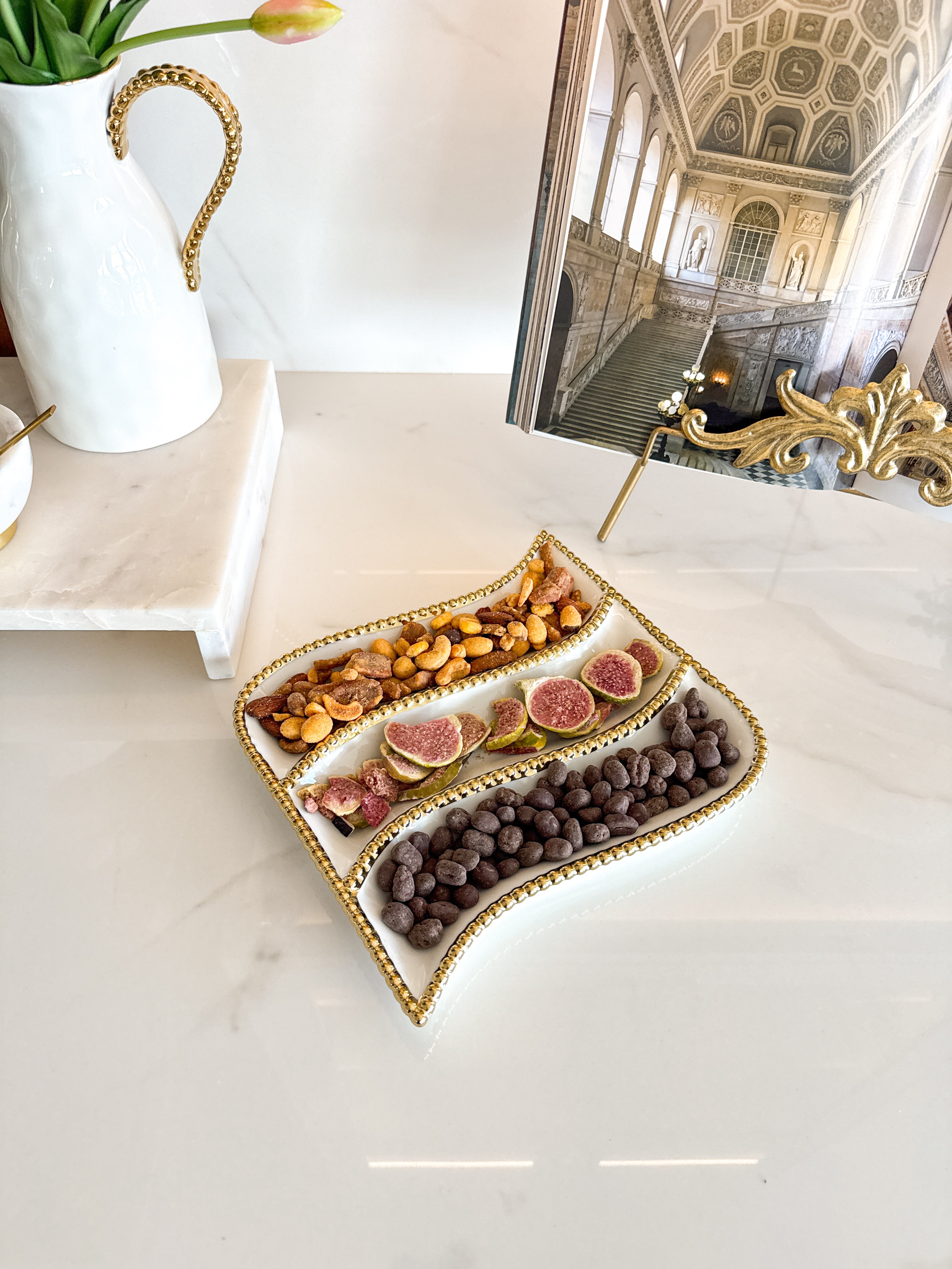 Gold Beaded 3-Section Snack Plate