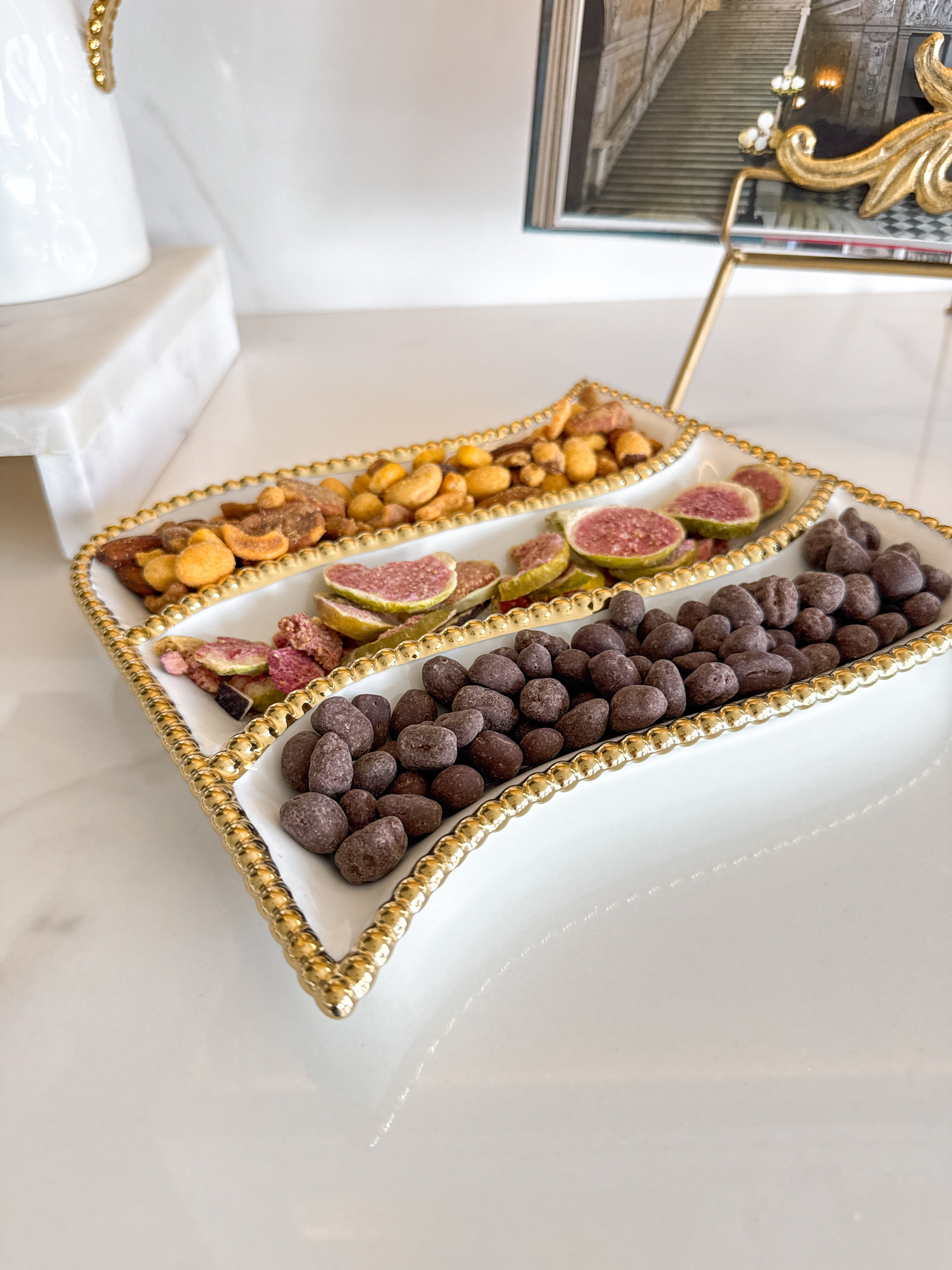 Gold Beaded 3-Section Snack Plate
