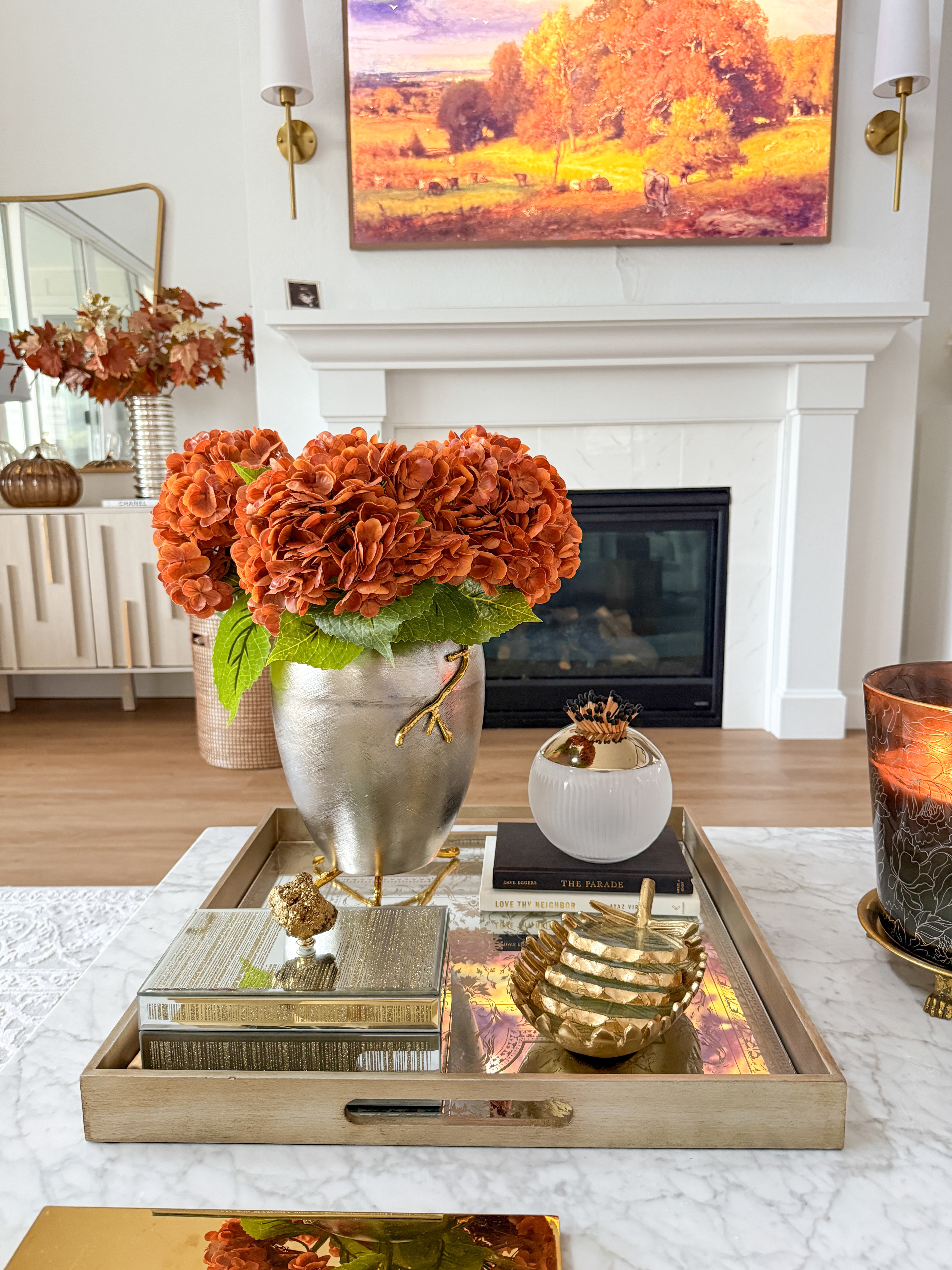 Real Touch Faux Orange Brown Hydrangea Stem