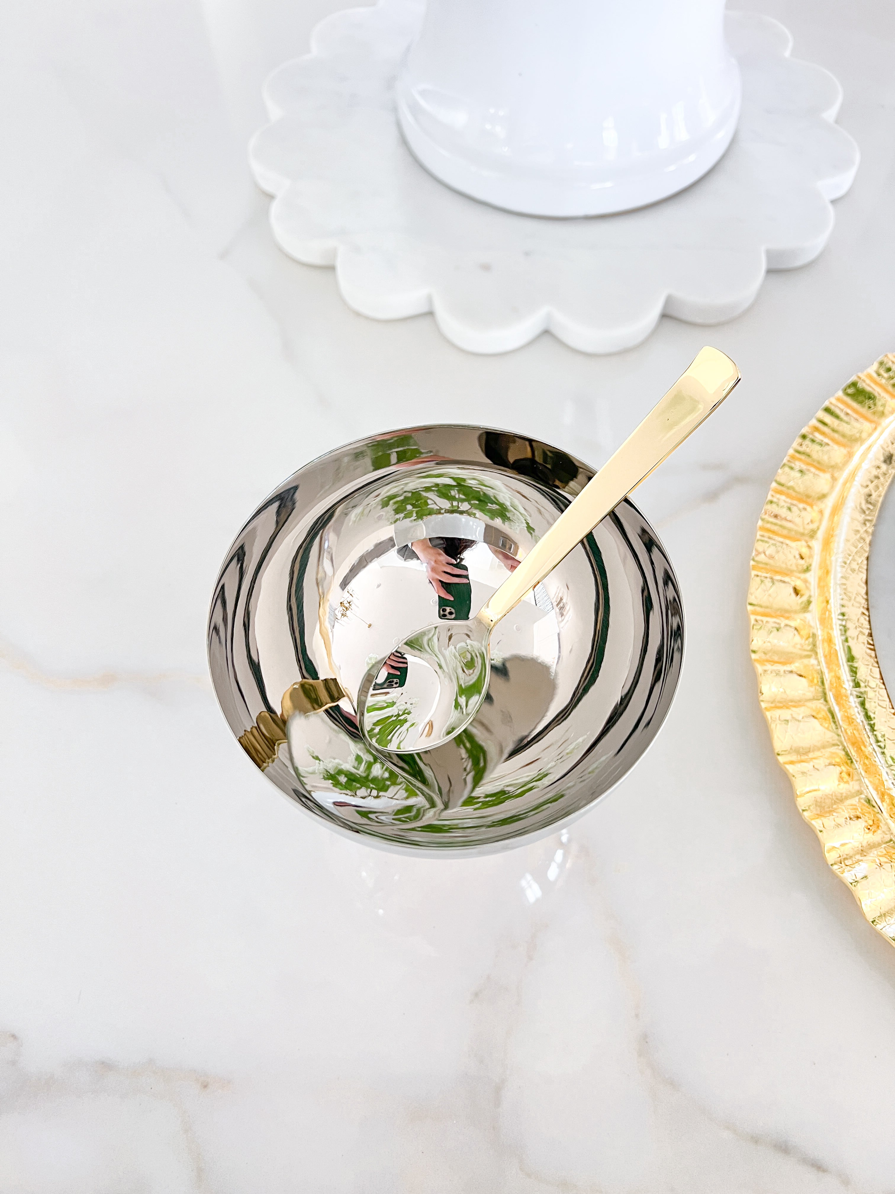 Gold and Silver Footed Sugar Bowl with Spoon