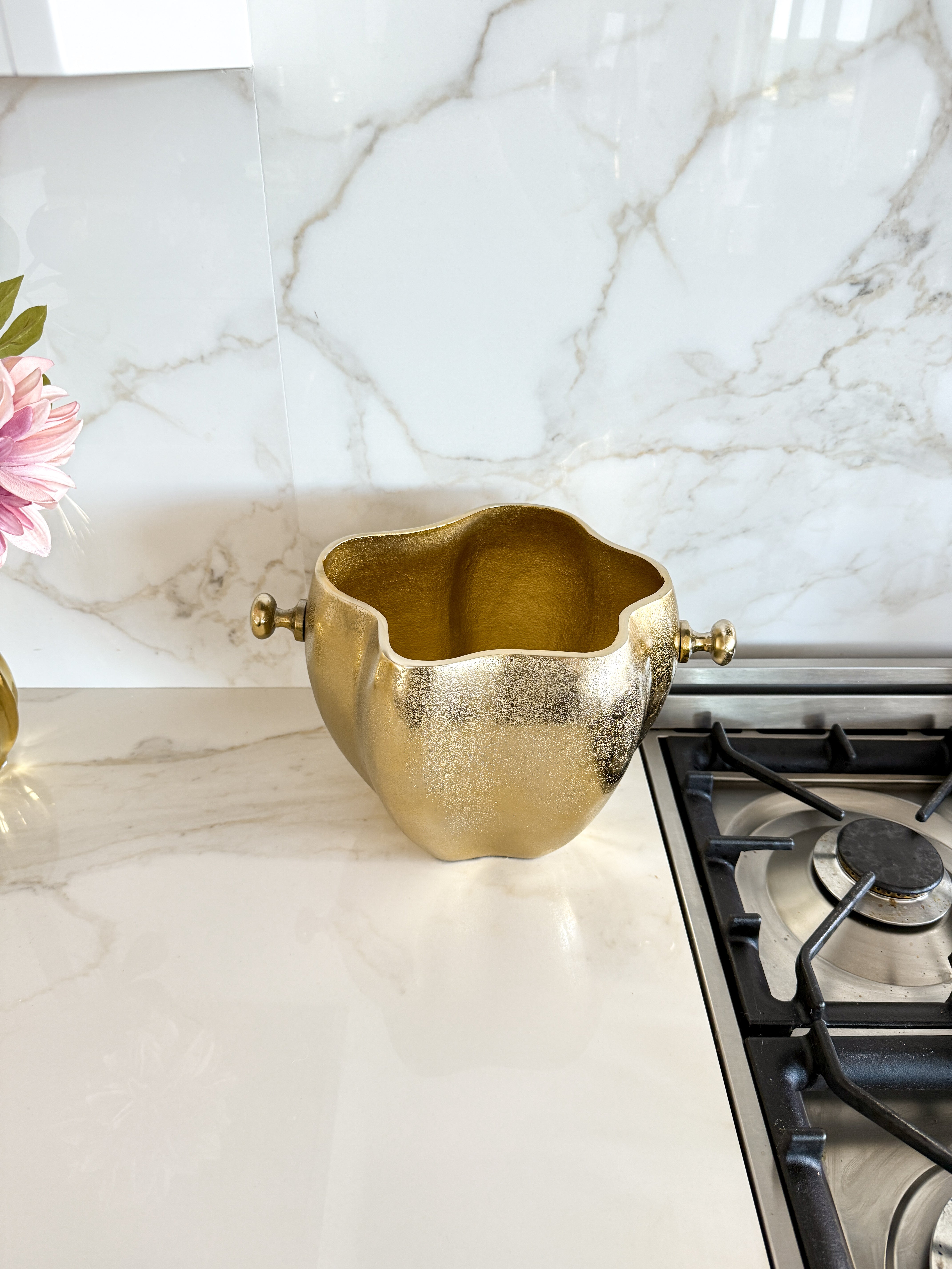 Gold Scalloped Kitchen Utensil Cup Holder