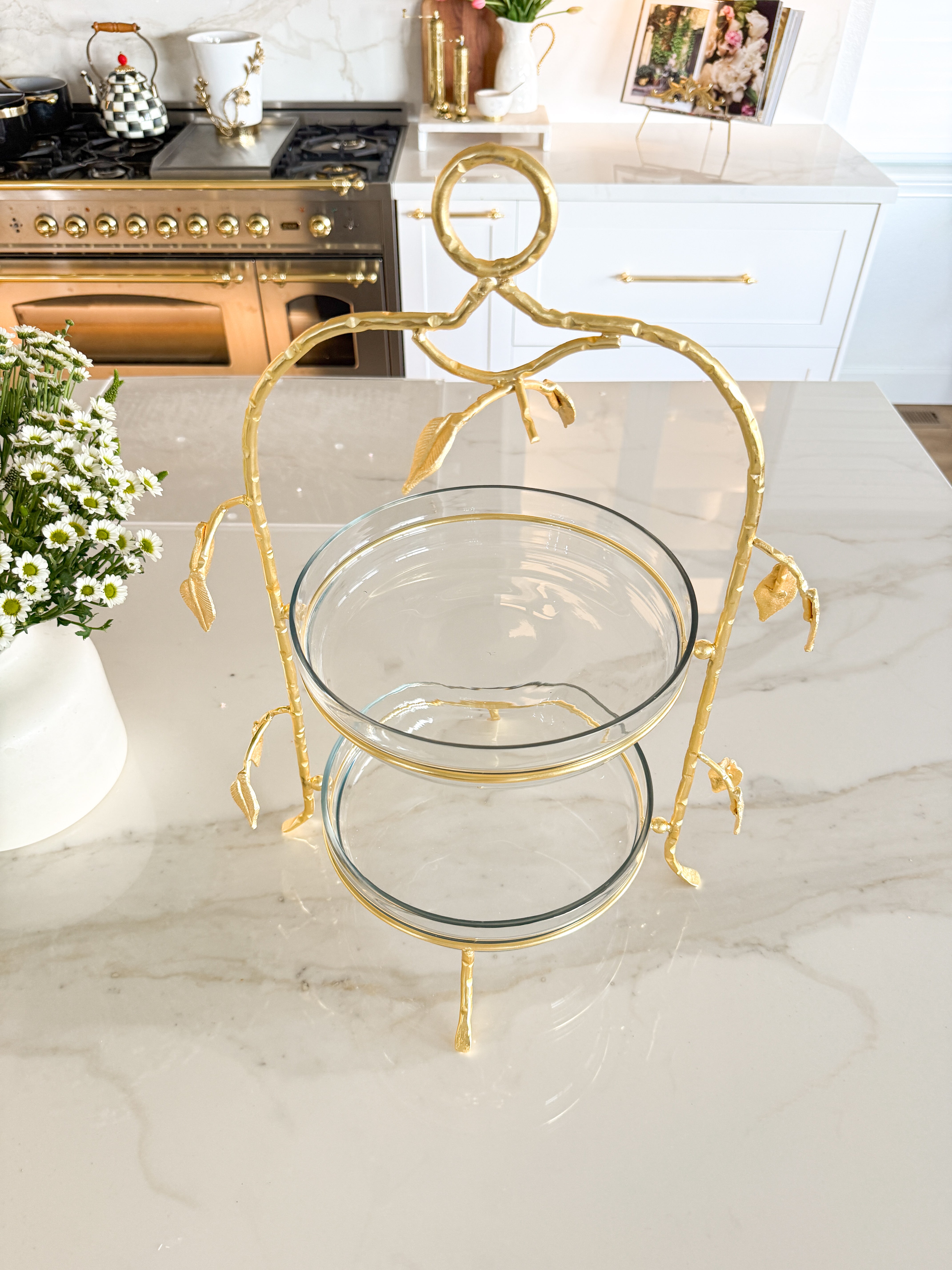 Gold Leaf 2-Tier Glass Stand