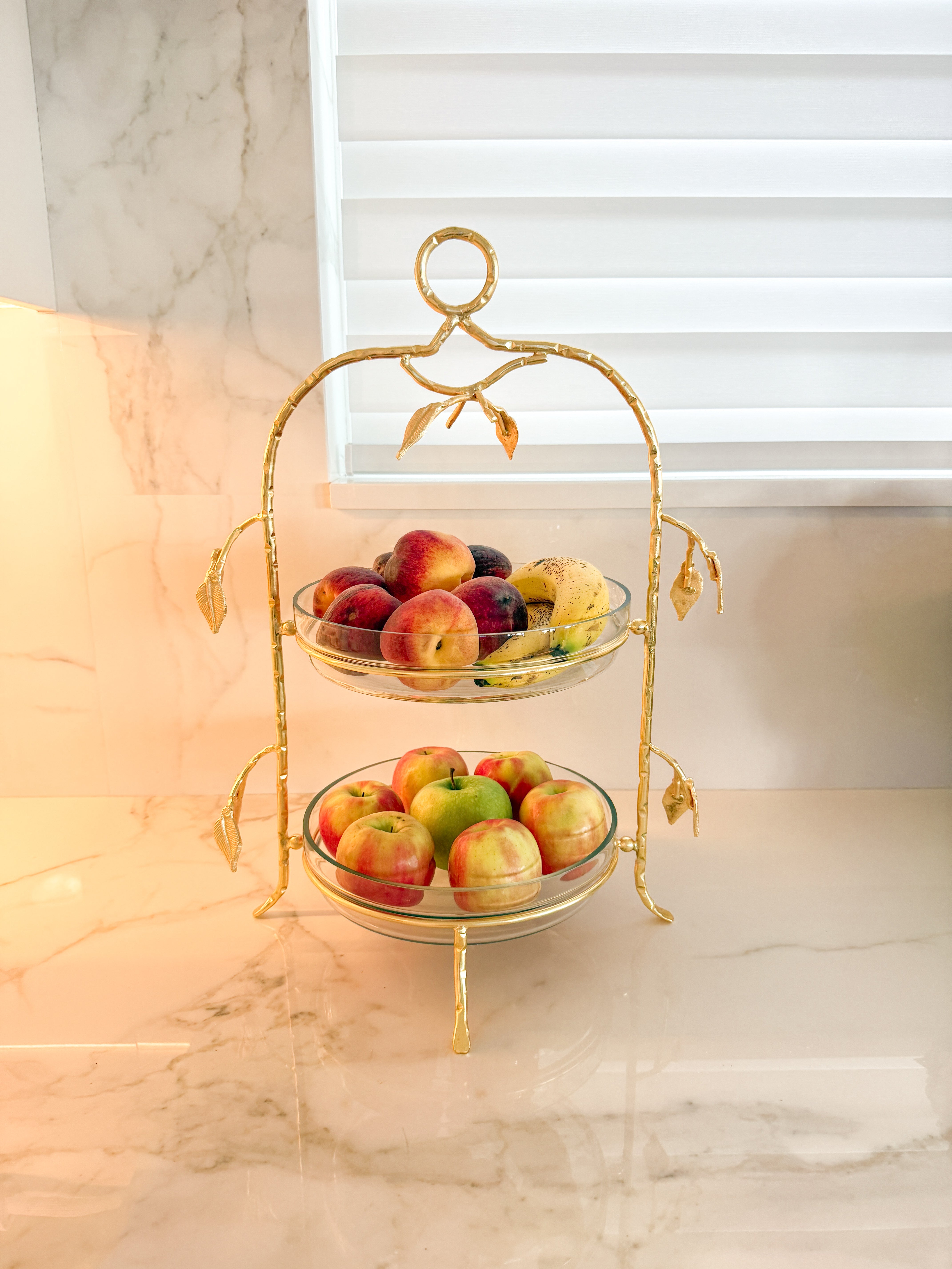 Gold Leaf 2-Tier Glass Stand